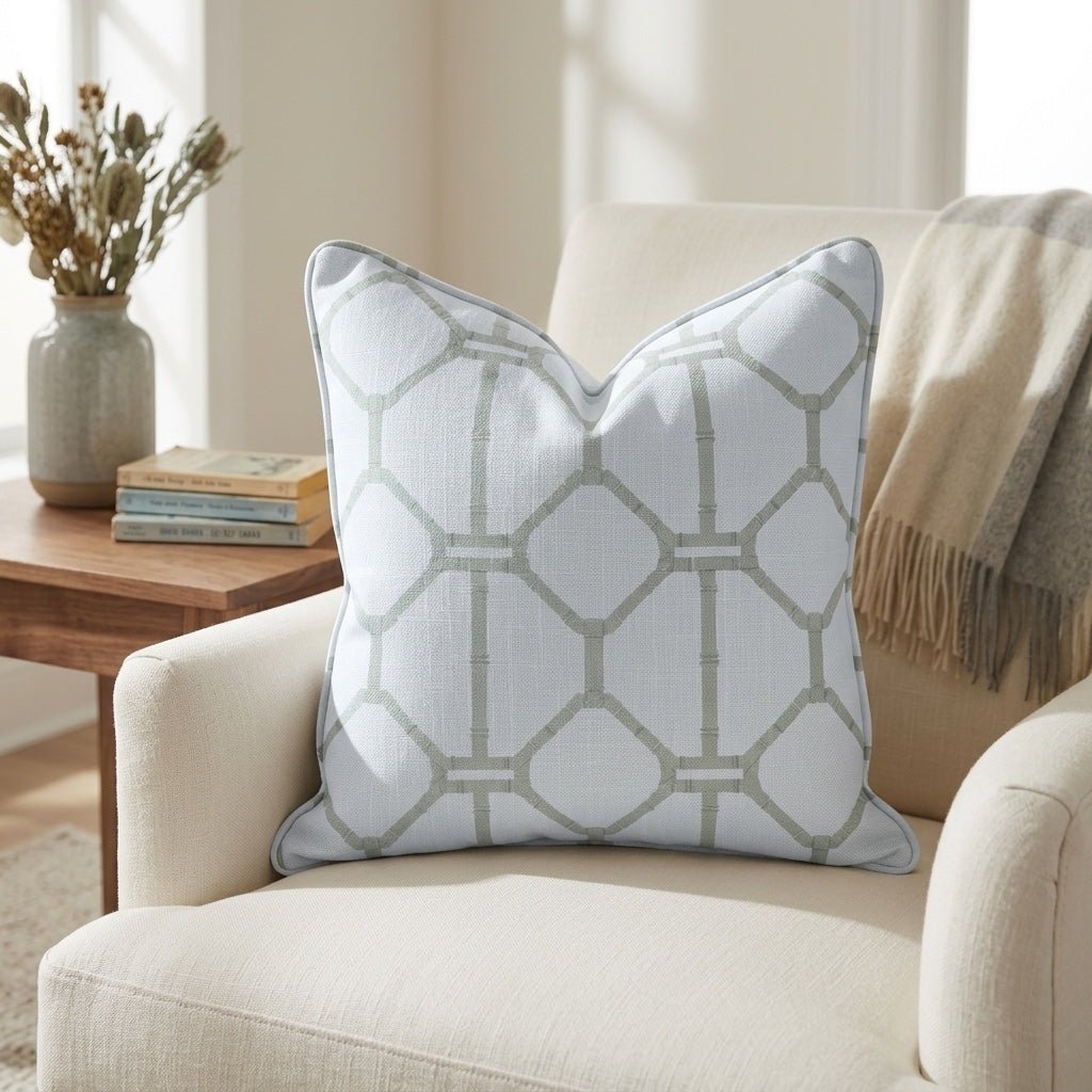 Palm Promenade Cool Mint Bamboo Trellis Throw Pillow - Lemon Park