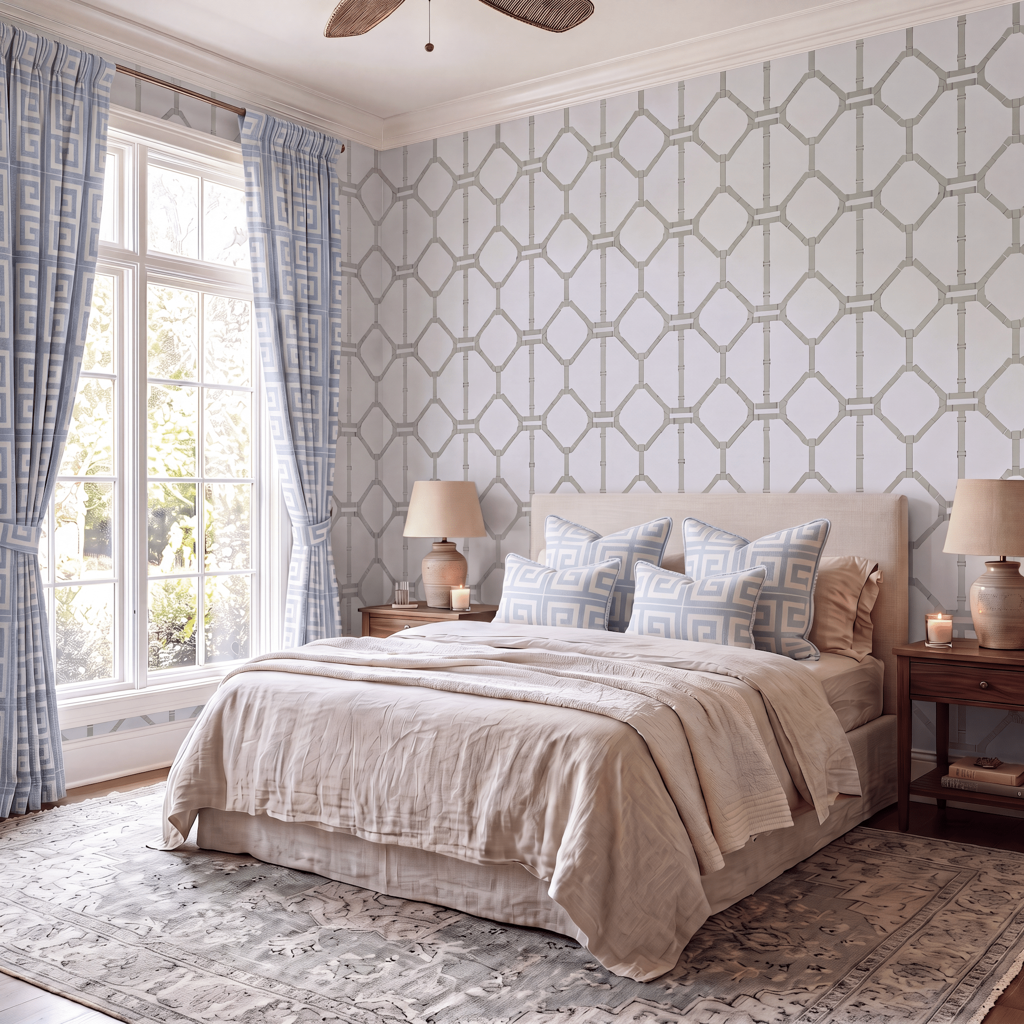 Palm Promenade Cool Mint Bamboo Trellis Wallpaper - Lemon Park
