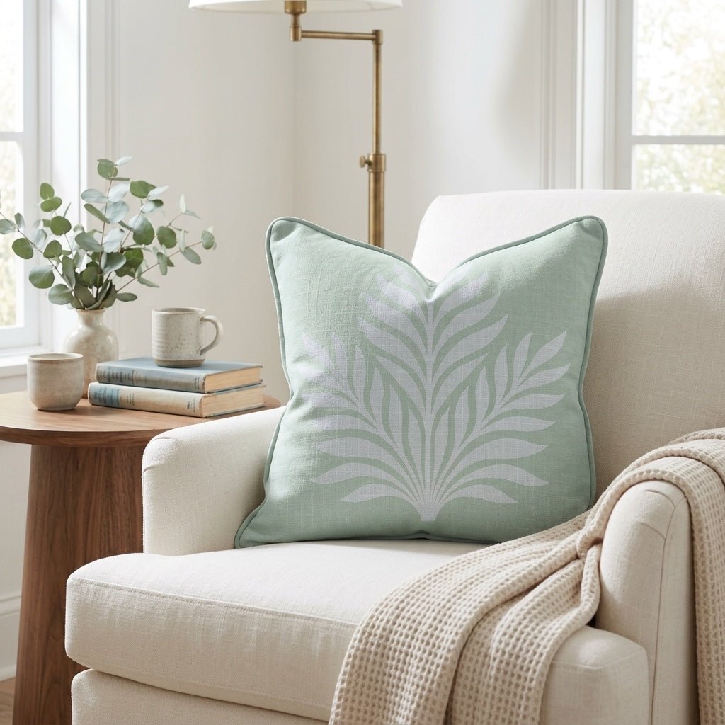 Palm Promenade Cool Mint Gathering Throw Pillow - Lemon Park