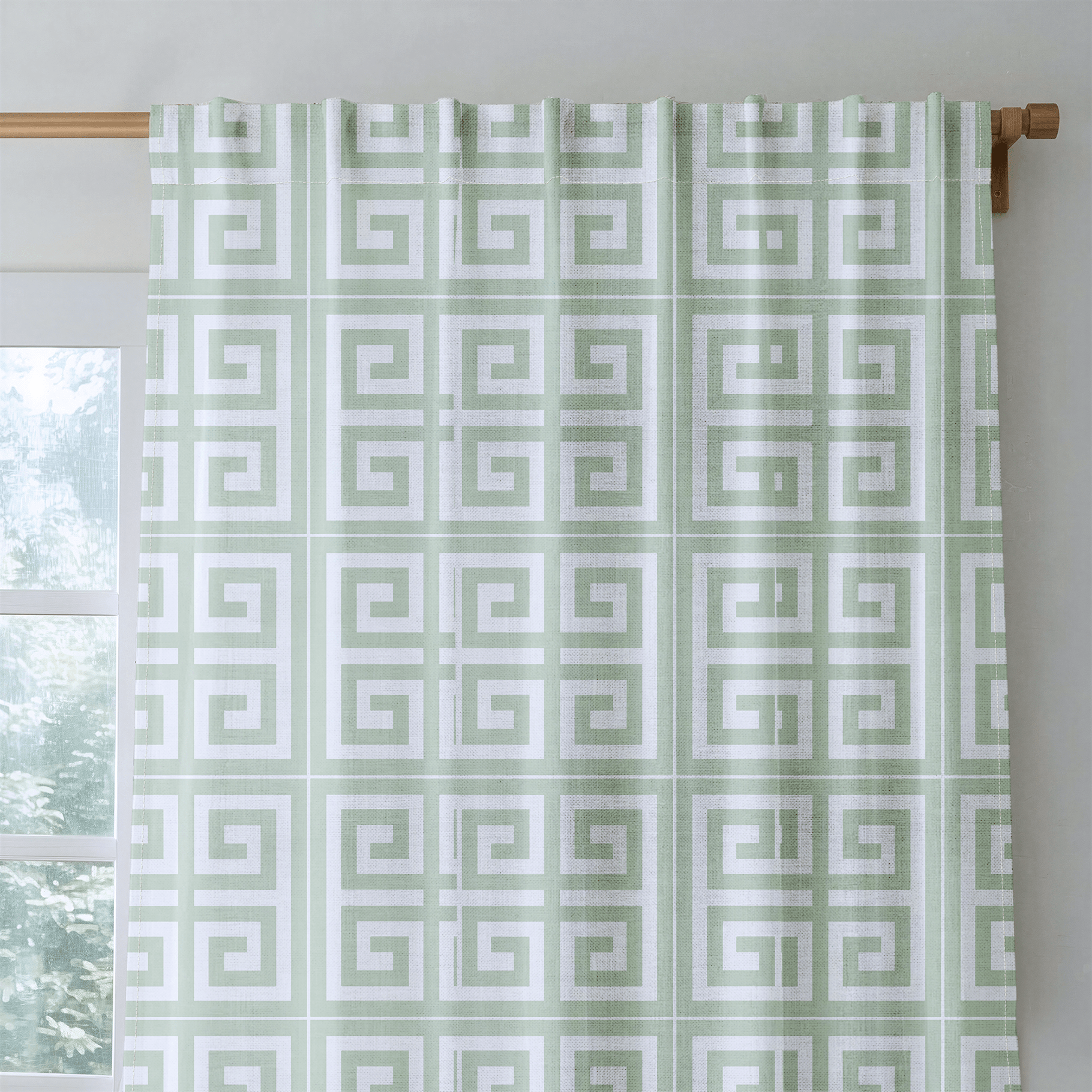 Palm Promenade Cool Mint Greek Key - Drapery - Lemon Park
