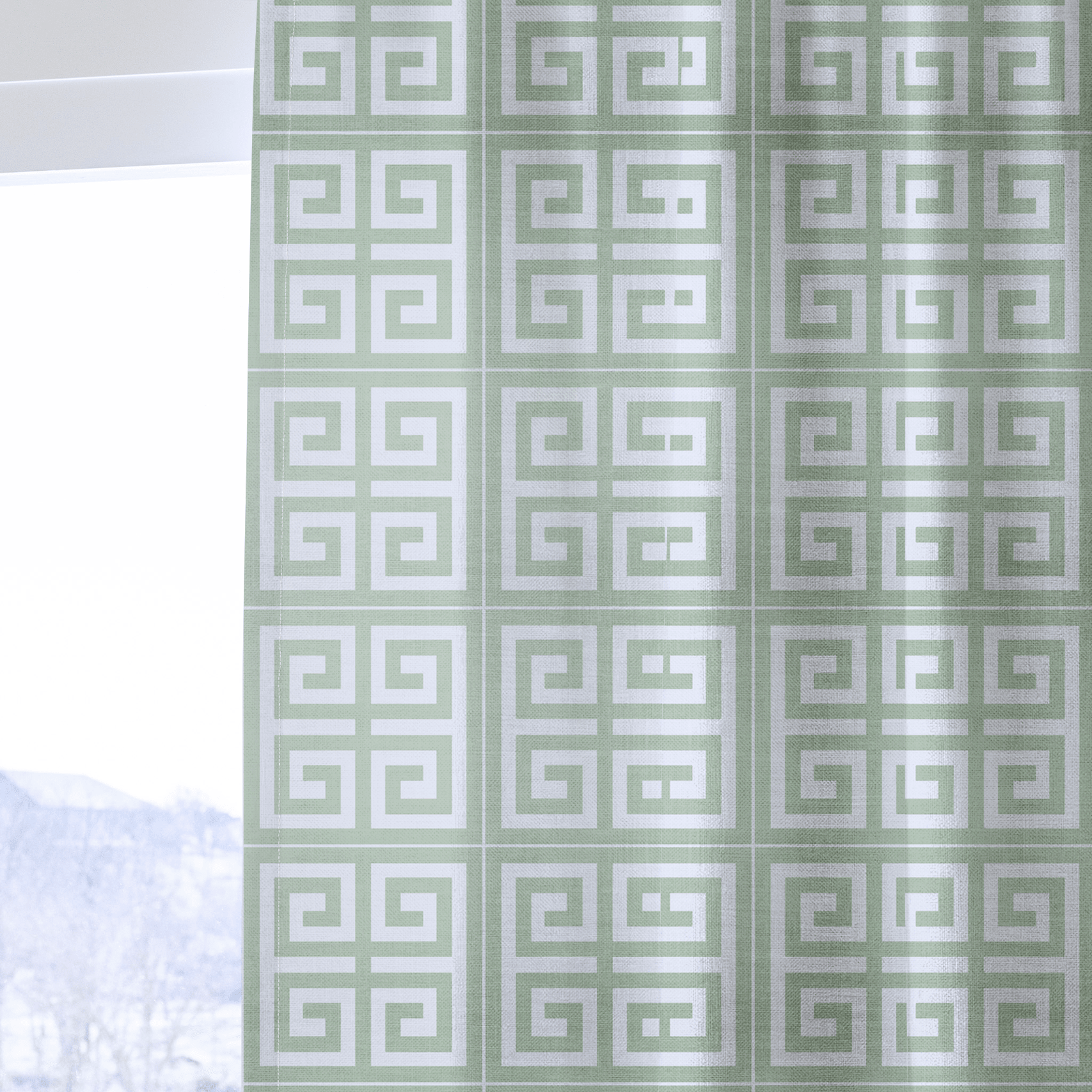 Palm Promenade Cool Mint Greek Key - Drapery - Lemon Park