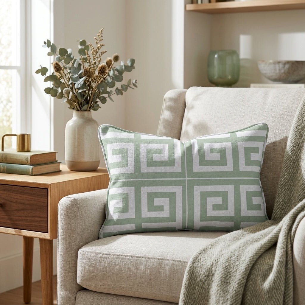 Palm Promenade Cool Mint Greek Key Throw Pillow - Lemon Park