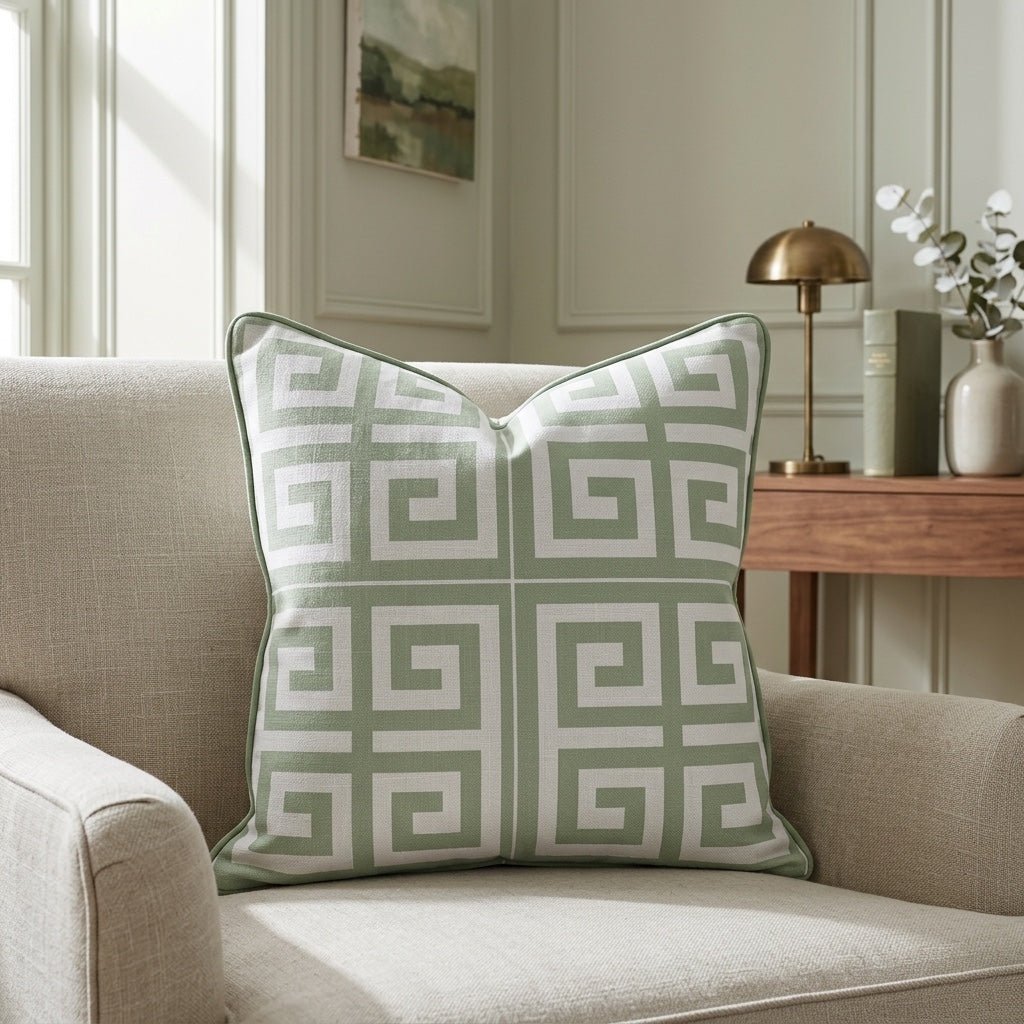 Palm Promenade Cool Mint Greek Key Throw Pillow - Lemon Park