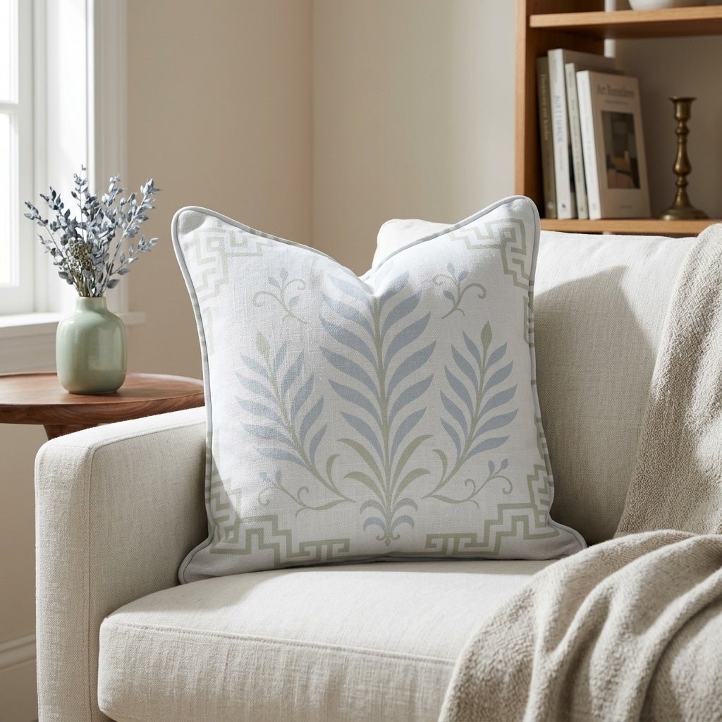 Palm Promenade Sea Salt Vista Throw Pillow - Lemon Park