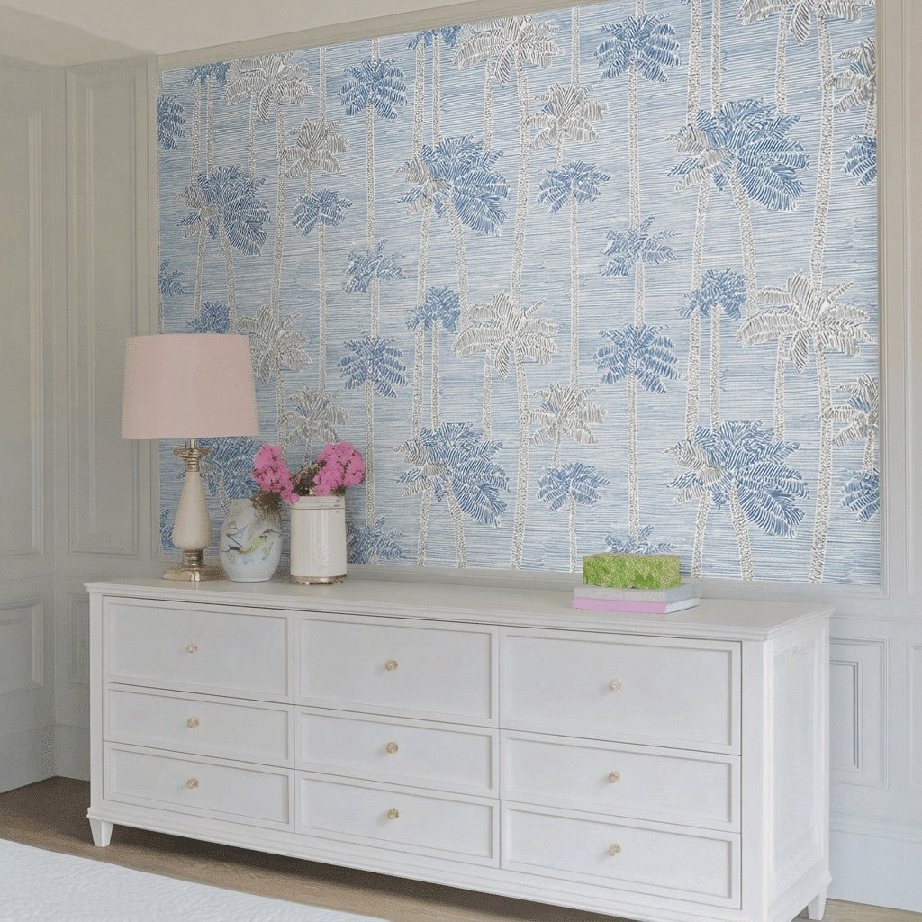 Palm Sketch Faux Grasscloth Wallpaper - Lemon Park