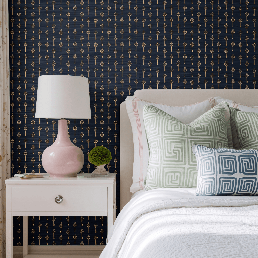 Paris Bridge Faux Grasscloth Wallpaper - Lemon Park