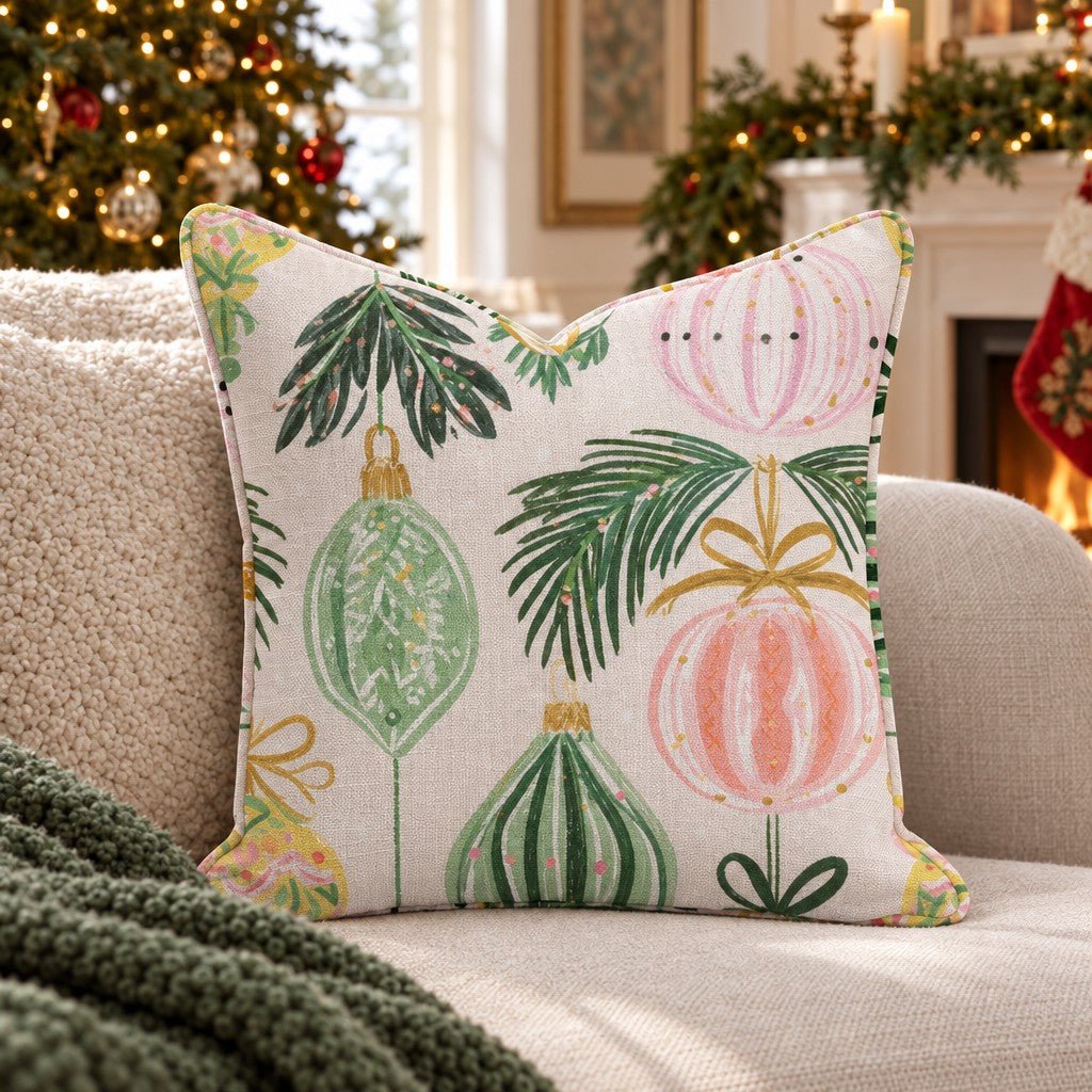 Pastel Bauble Bough Throw Pillow - Lemon Park