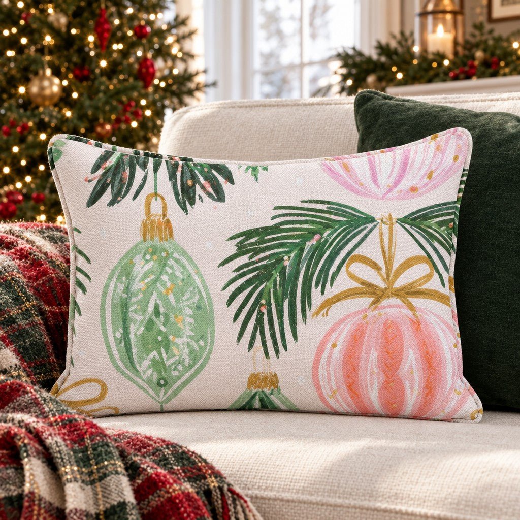 Pastel Bauble Bough Throw Pillow - Lemon Park
