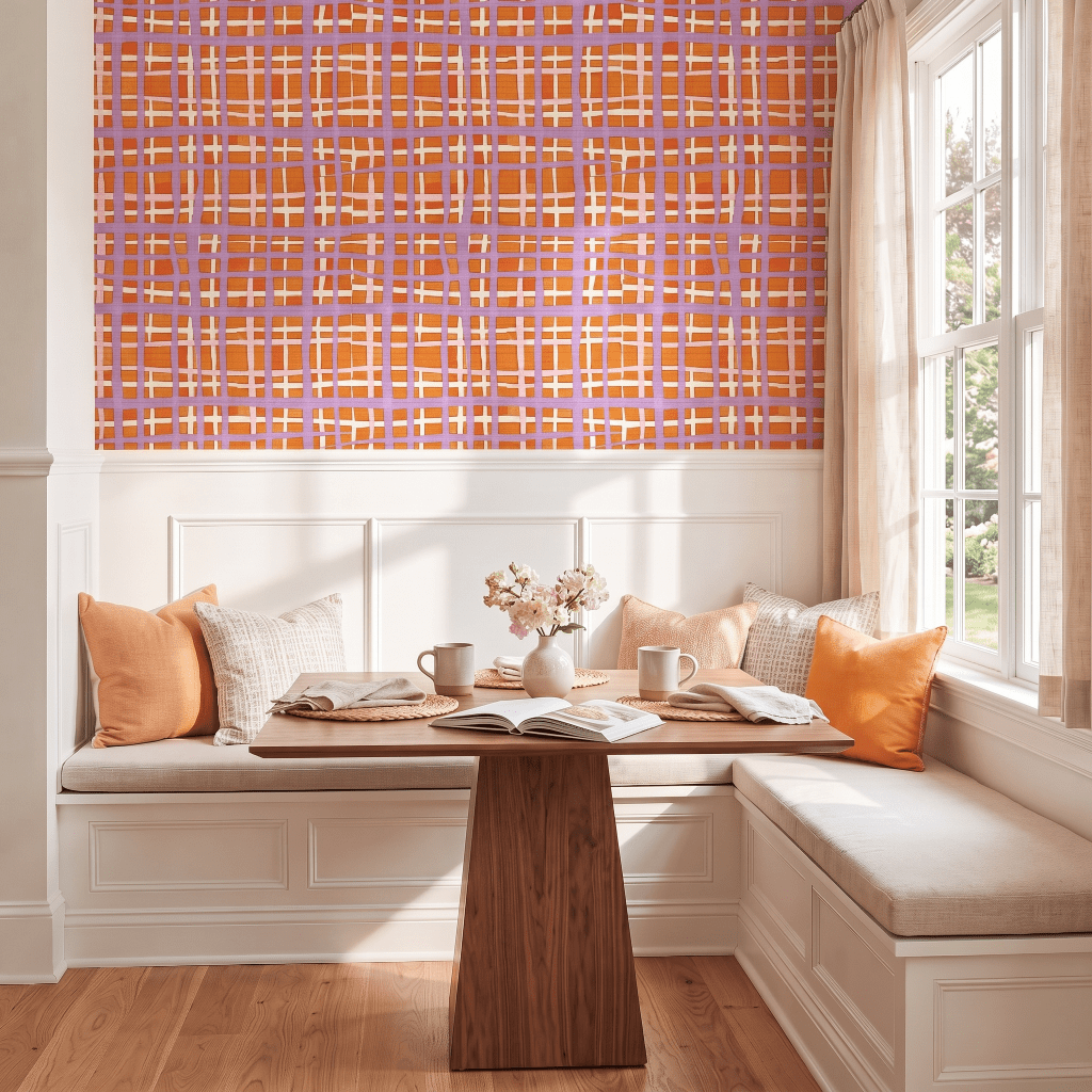 Peachy Gridlock Faux Grasscloth Wallpaper - Lemon Park