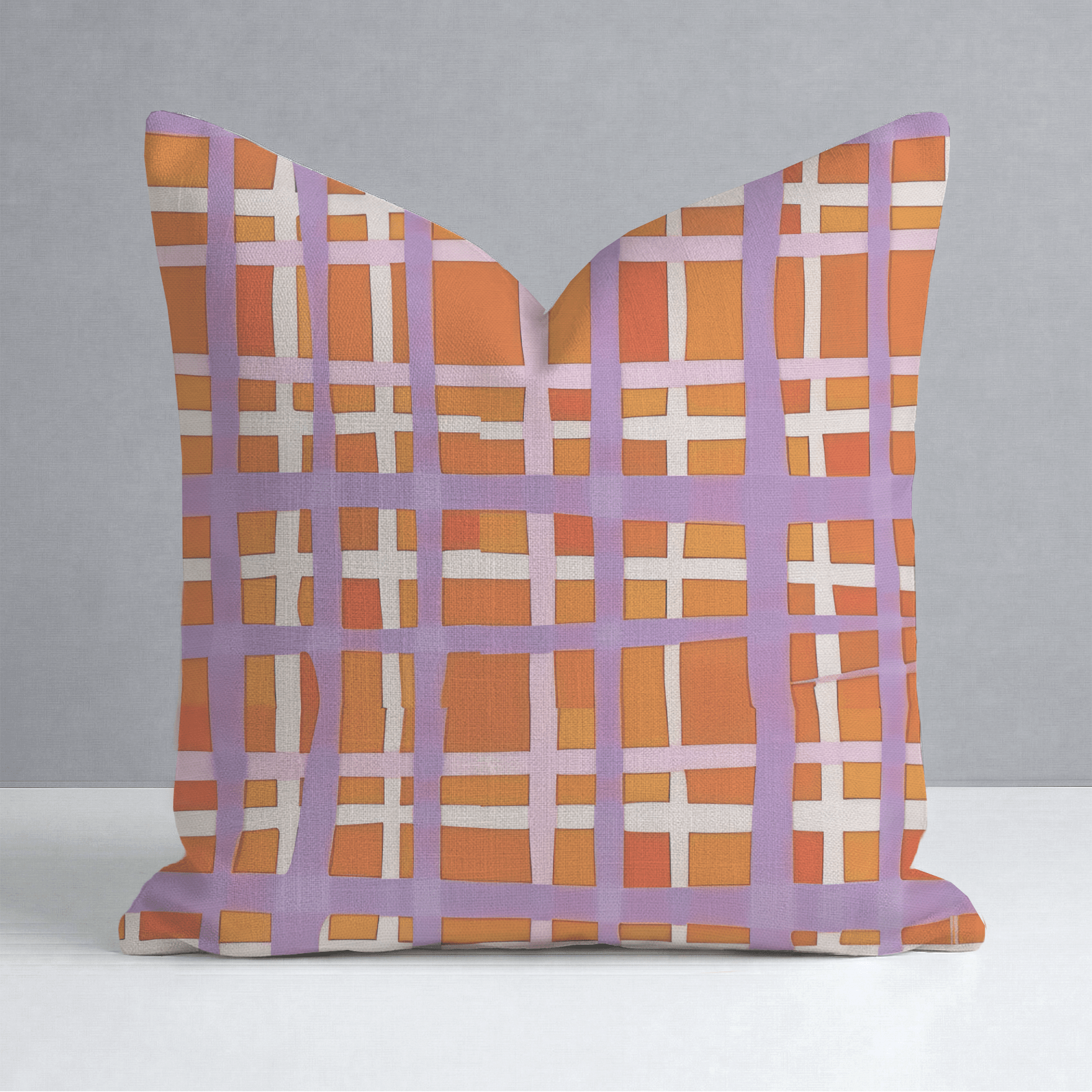 Peachy Gridlock Throw Pillow - Lemon Park
