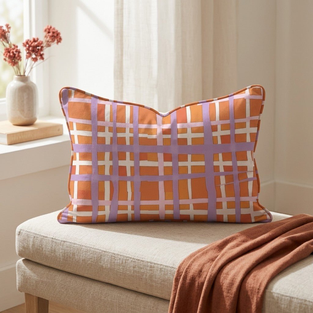 Peachy Gridlock Throw Pillow - Lemon Park