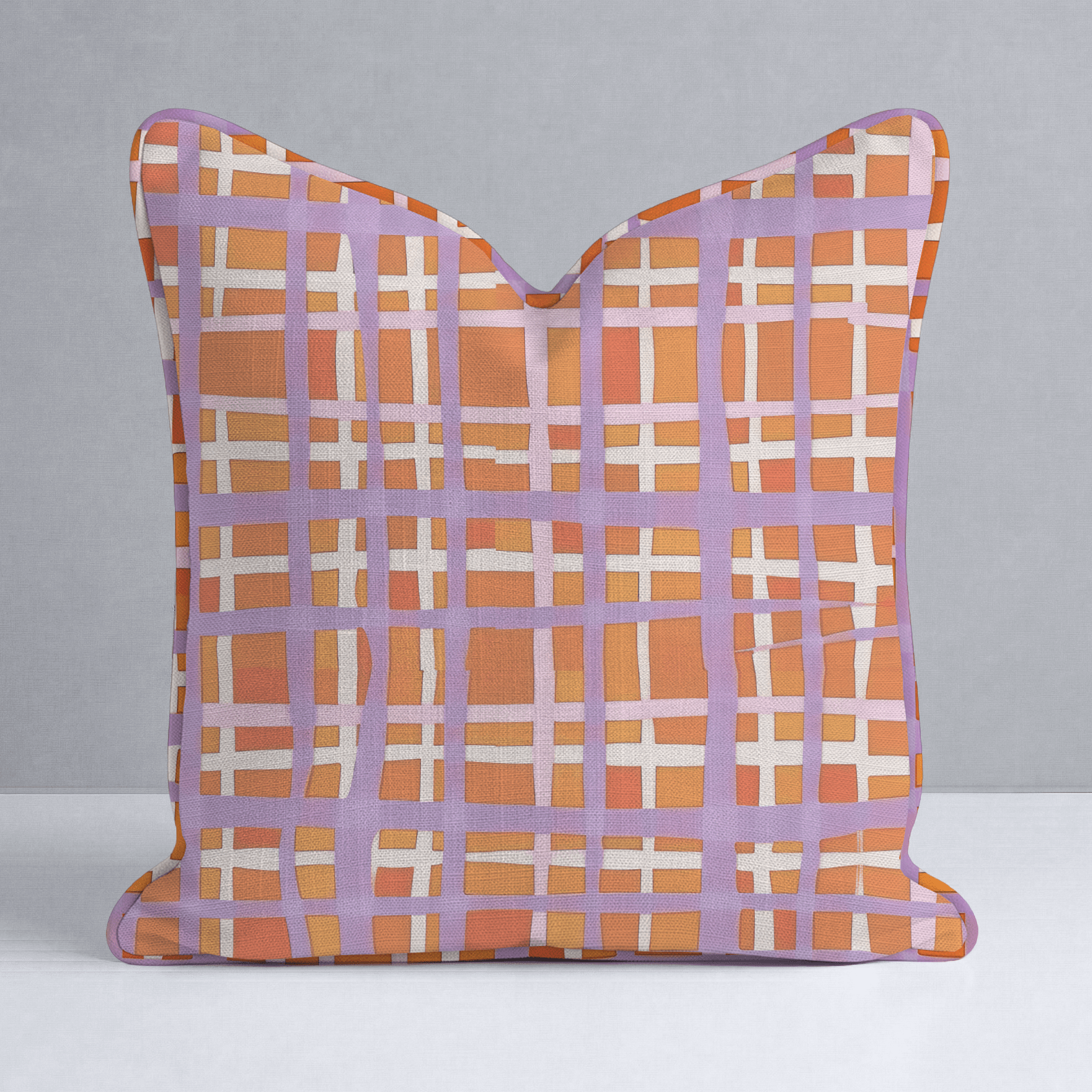Peachy Gridlock Throw Pillow - Lemon Park