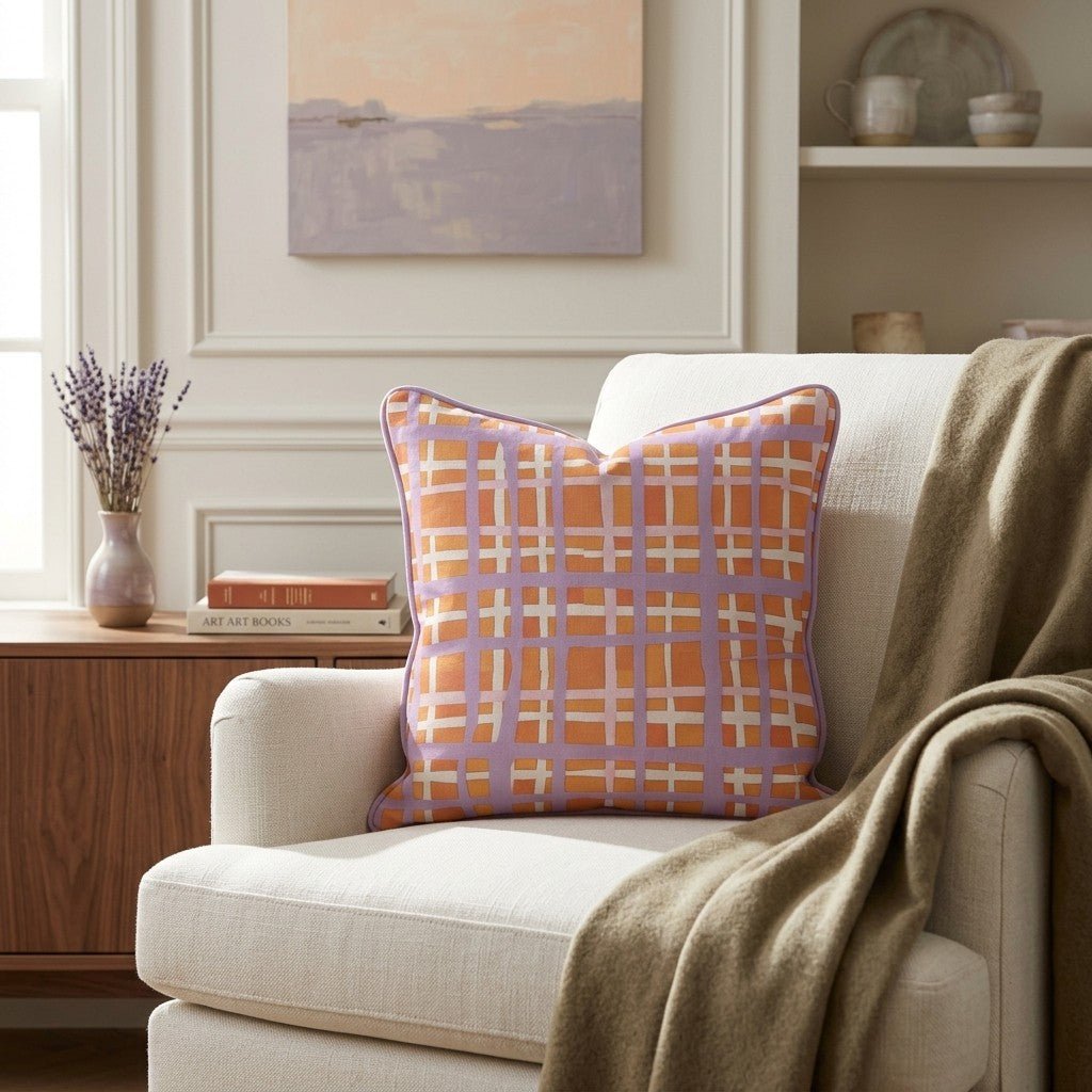 Peachy Gridlock Throw Pillow - Lemon Park