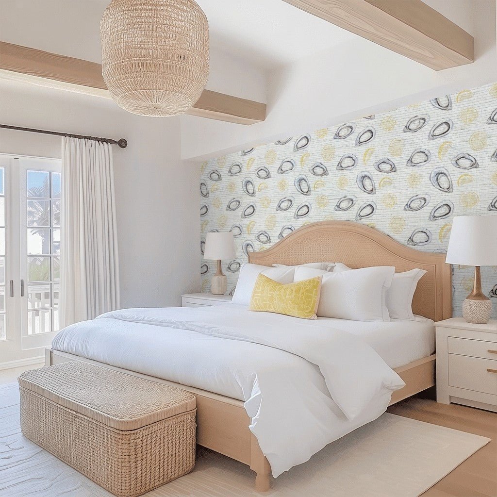Pearls and Lemons Faux Grasscloth Wallpaper - Lemon Park