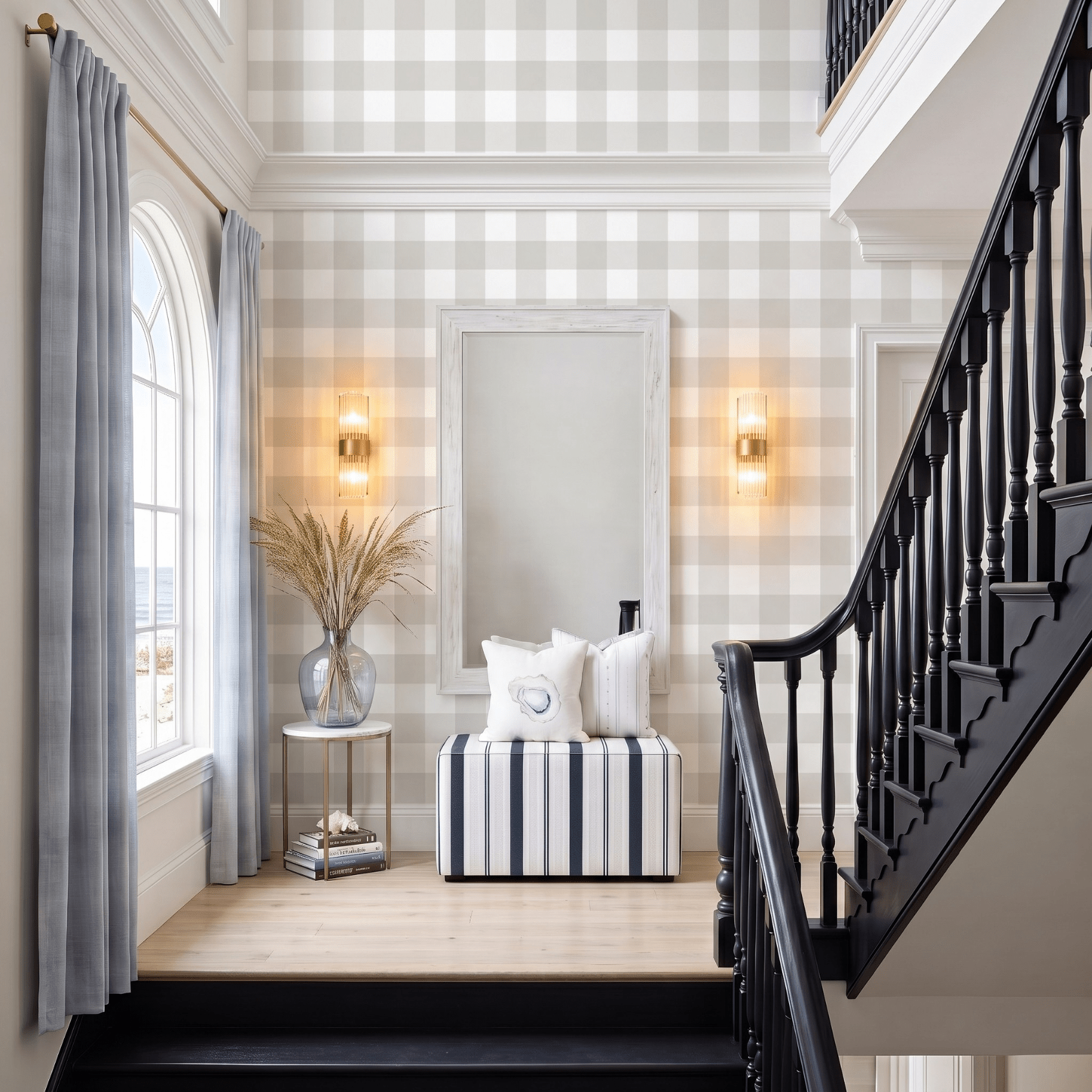 Pearl's Haven Fog Gingham Wallpaper - Lemon Park