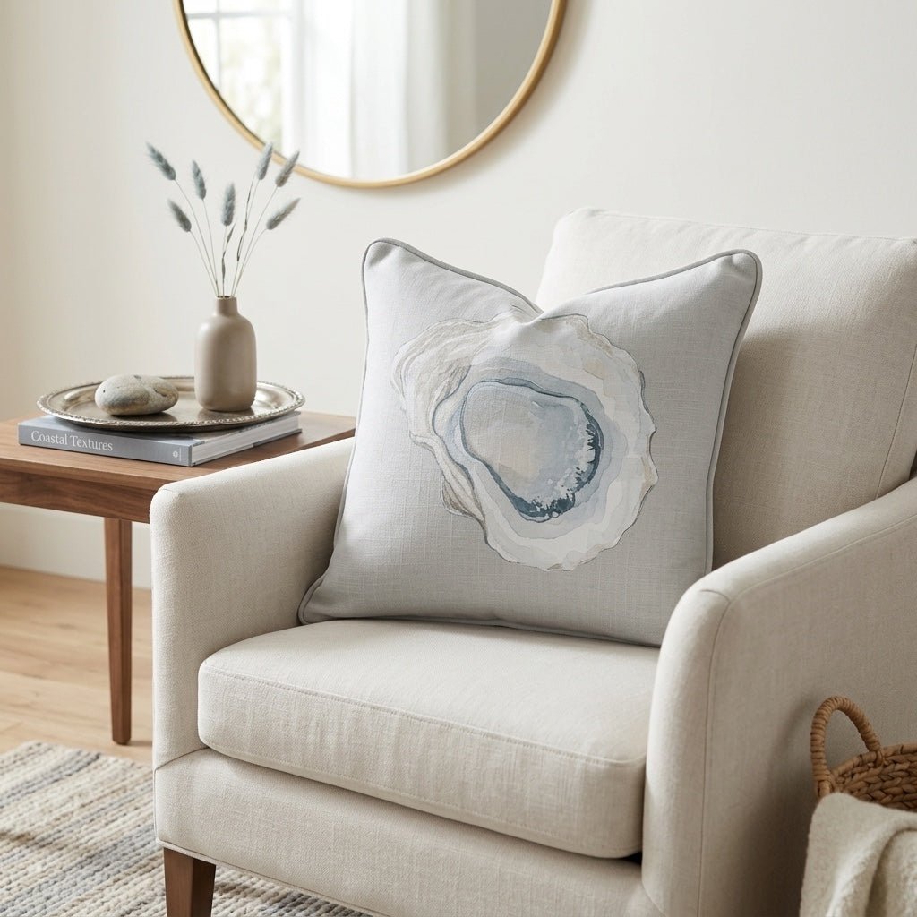 Pearl's Haven Fog Oyster Throw Pillow - Lemon Park