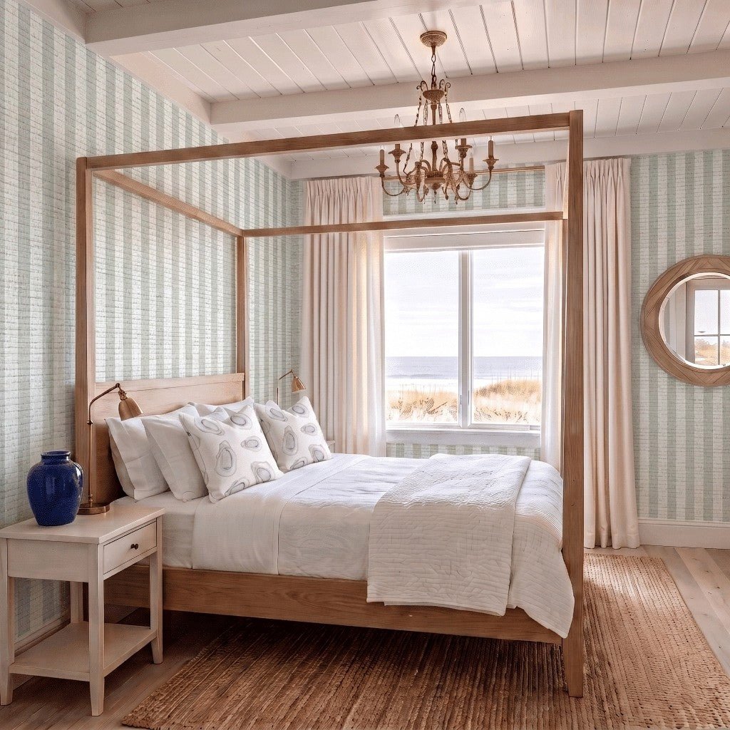 Pearl's Haven Fog Stripes Faux Grasscloth Wallpaper - Lemon Park