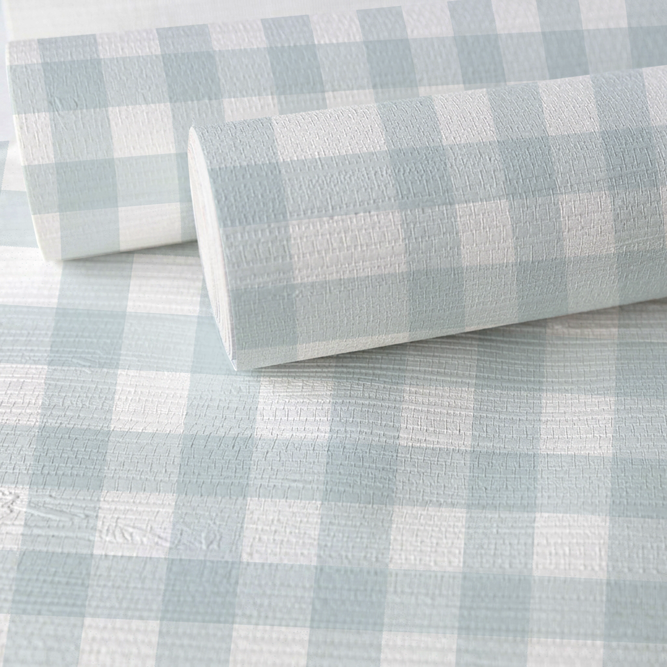 Pearl's Haven Spring Blue Gingham Faux Grasscloth Wallpaper