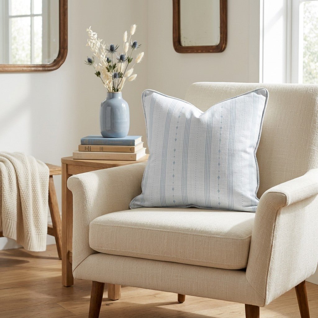 Pearl's Haven Spring Blue Stripes Throw Pillow - Lemon Park