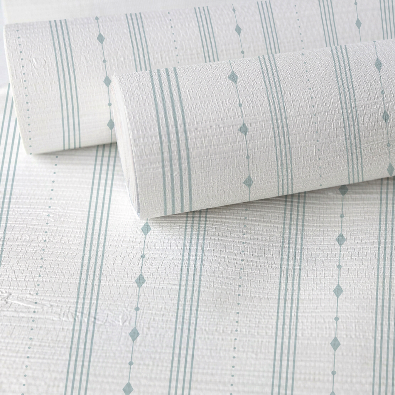 Pearl's Haven Spring Blue Stripes Faux Grasscloth Wallpaper