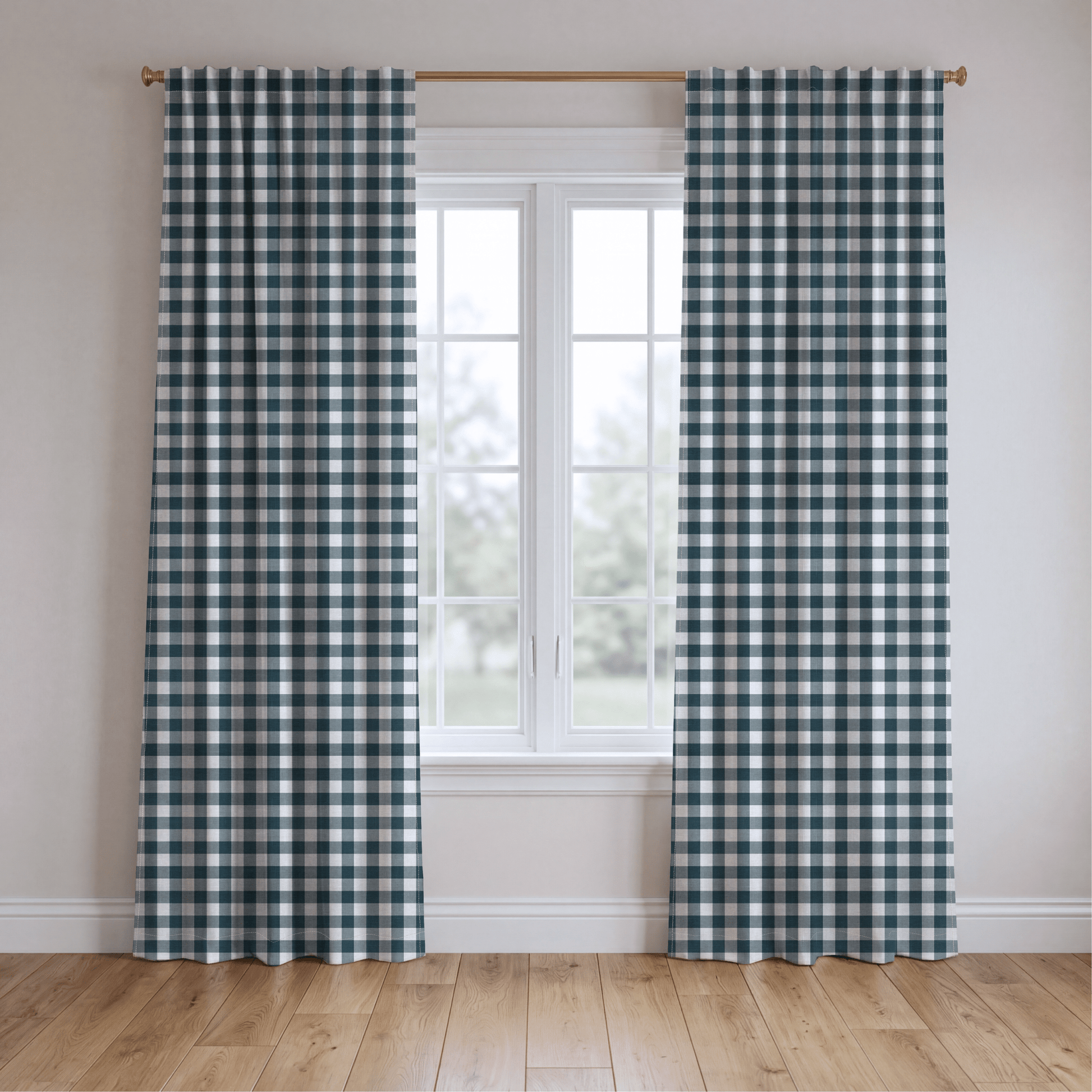 Pearl's Haven Teal Gingham - Drapery - Lemon Park