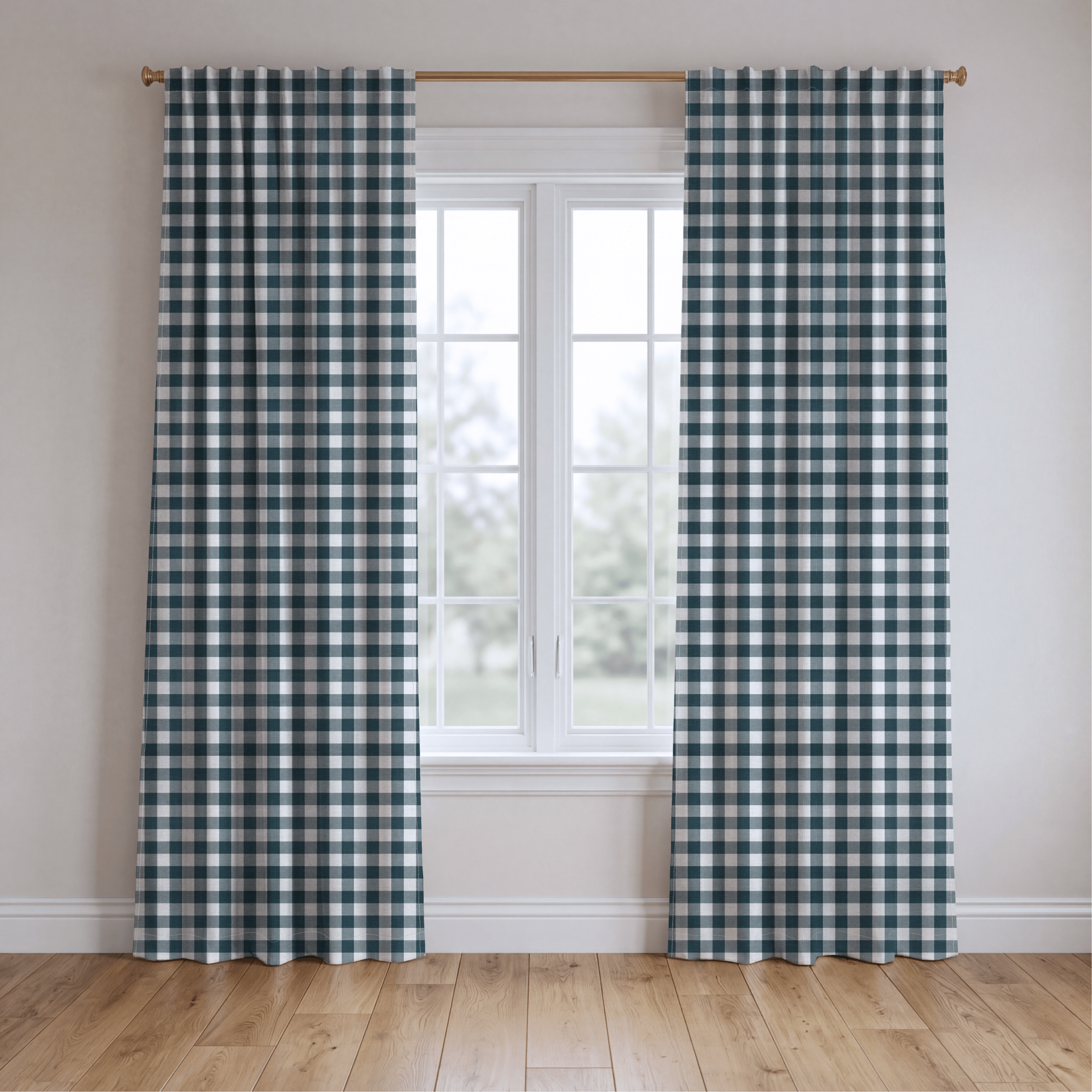 Pearl's Haven Teal Gingham - Drapery - Lemon Park