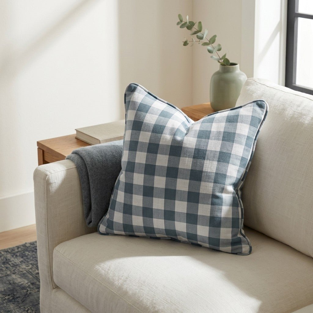 Pearl's Haven Teal Gingham Throw Pillow - Lemon Park