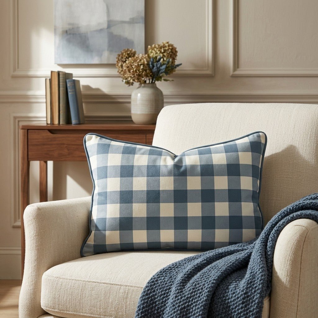 Pearl's Haven Teal Gingham Throw Pillow - Lemon Park