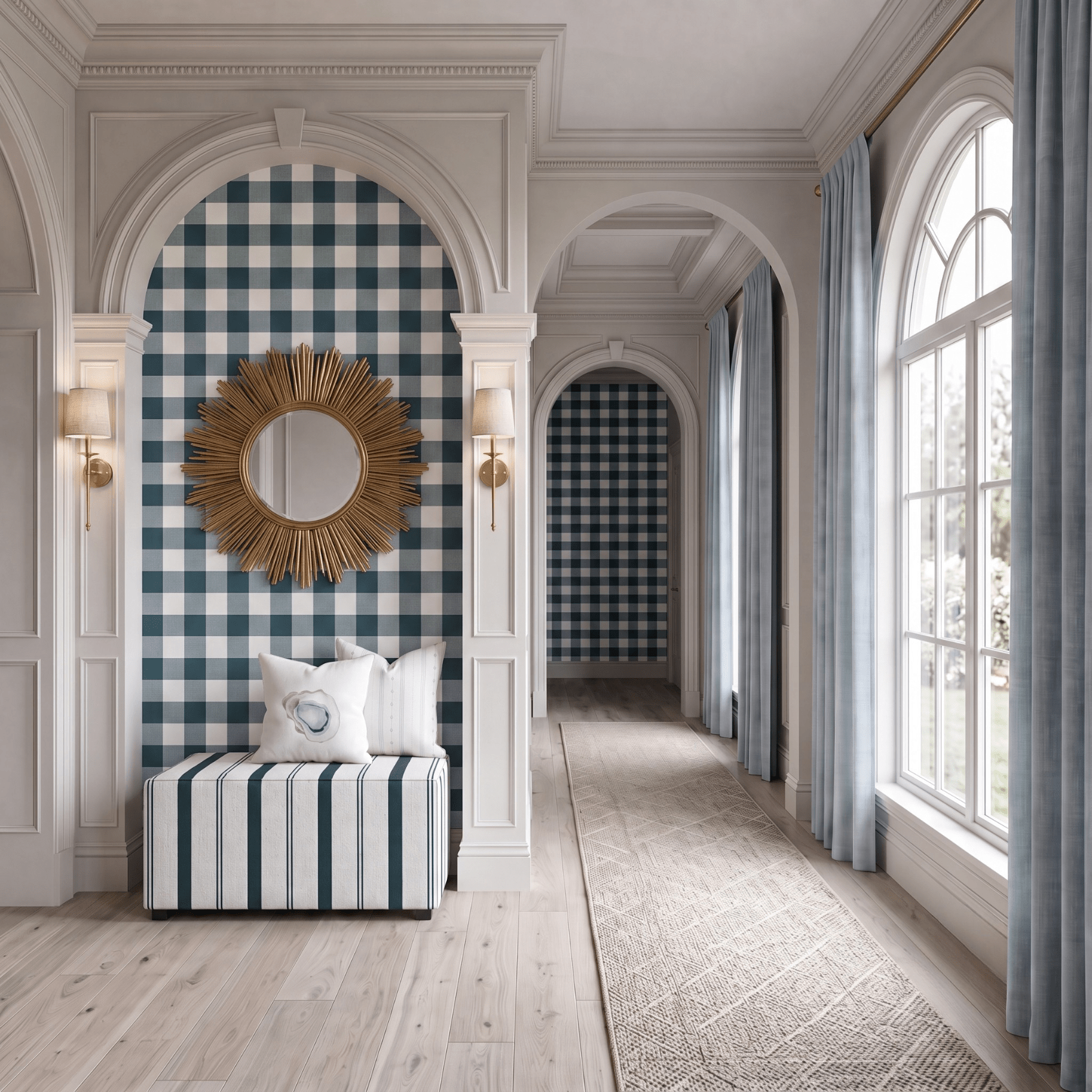 Pearl's Haven Teal Gingham Wallpaper - Lemon Park