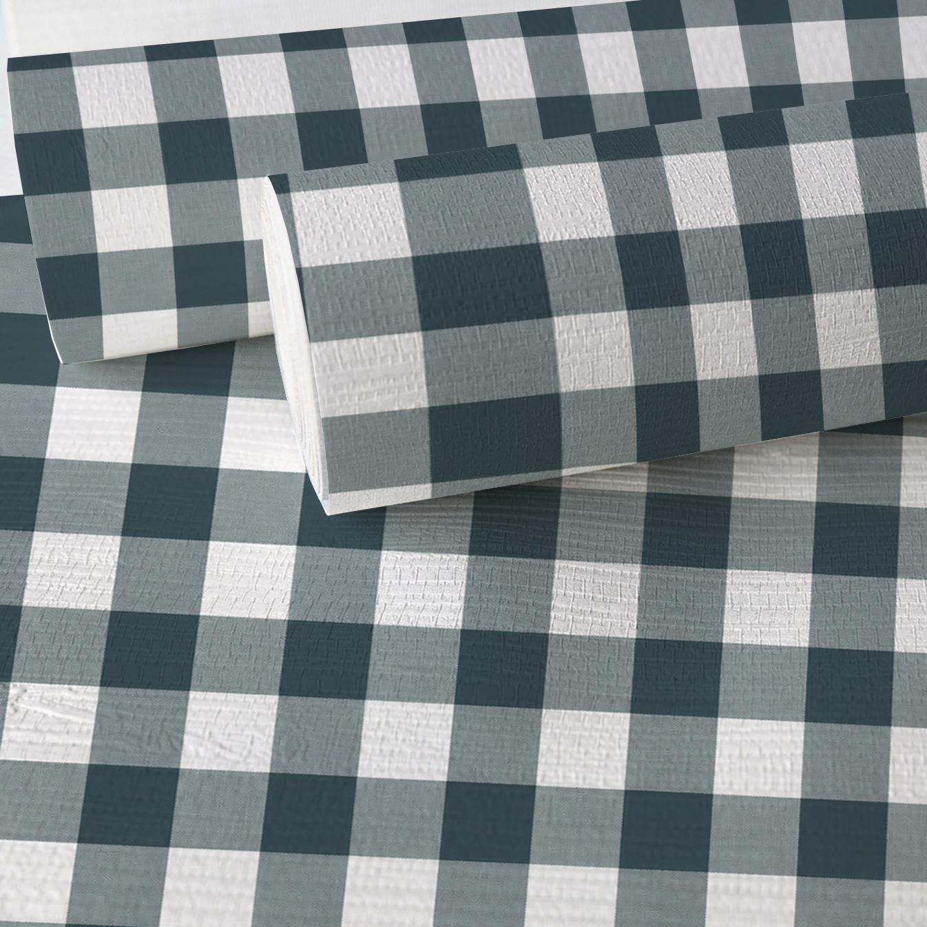 Pearl's Haven Teal Gingham Faux Grasscloth Wallpaper