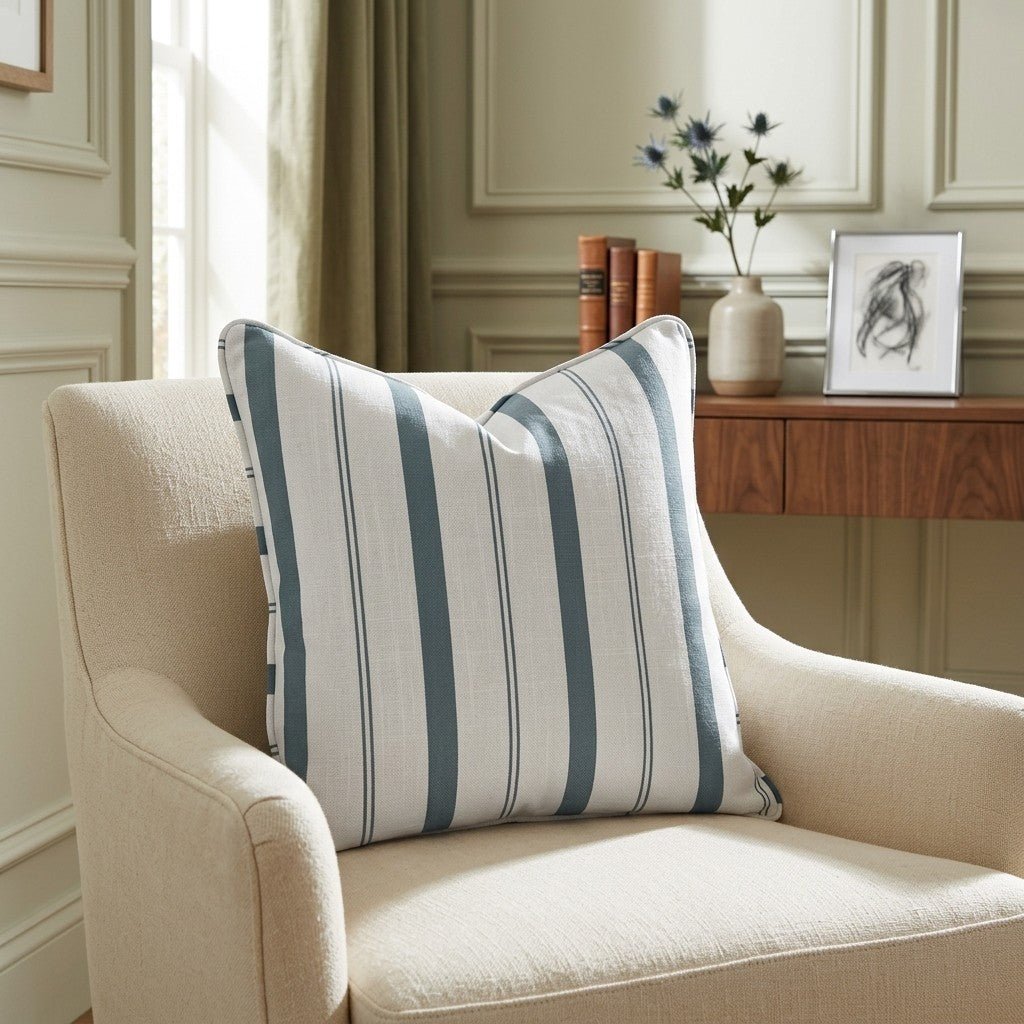 Pearl's Haven Teal Stripes Throw Pillow - Lemon Park