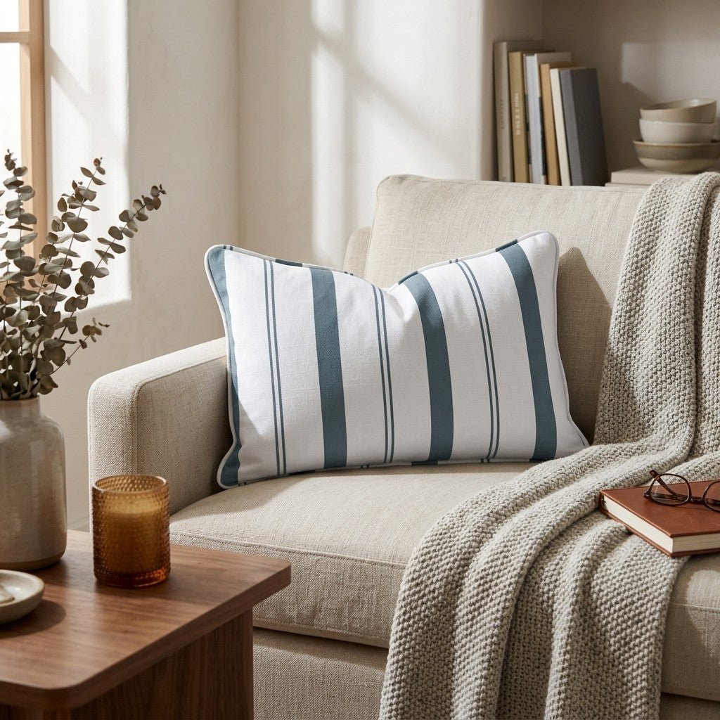 Pearl's Haven Teal Stripes Throw Pillow - Lemon Park