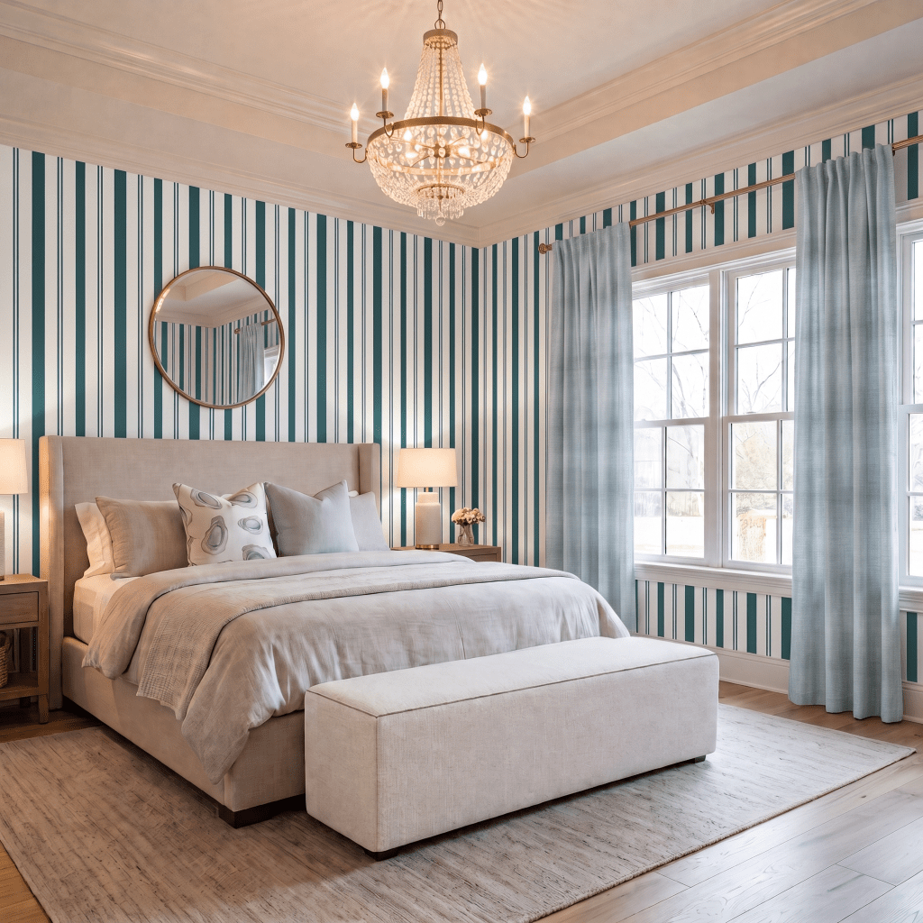 Pearl's Haven Teal Stripes Wallpaper - Lemon Park