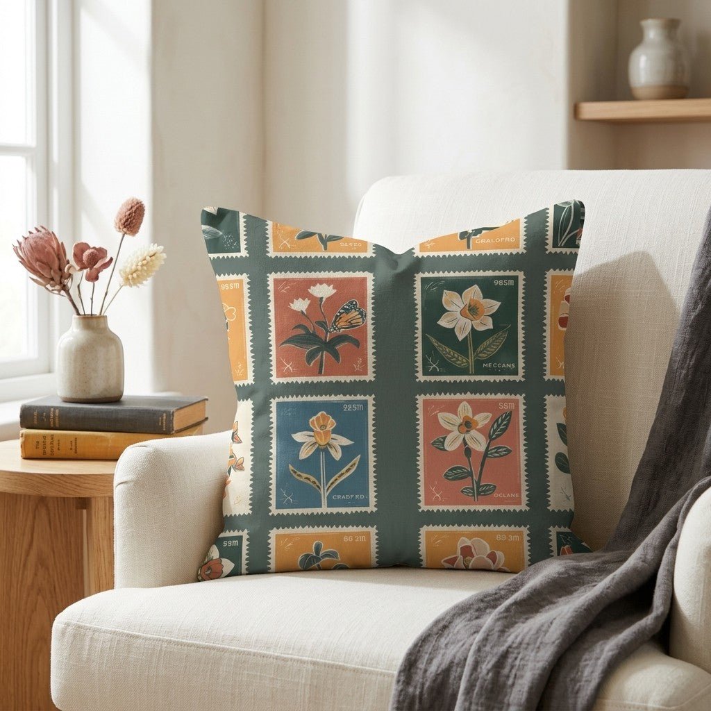 Penelope's Postage Throw Pillow - Lemon Park
