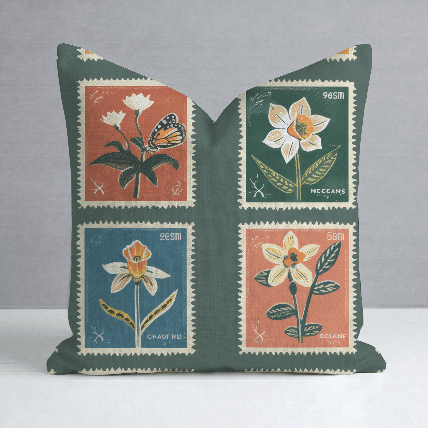 Penelope's Postage Throw Pillow - Lemon Park