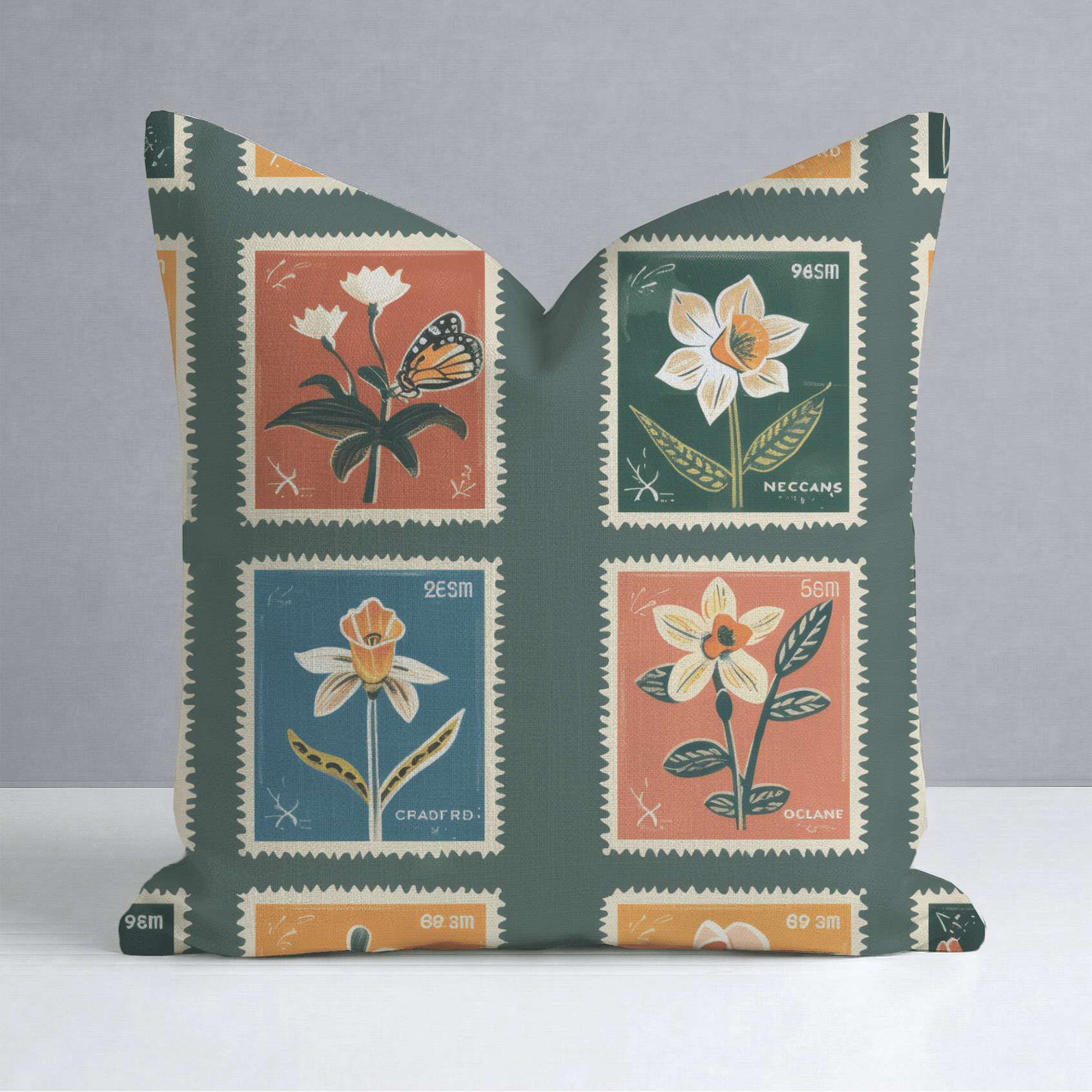 Penelope's Postage Throw Pillow - Lemon Park