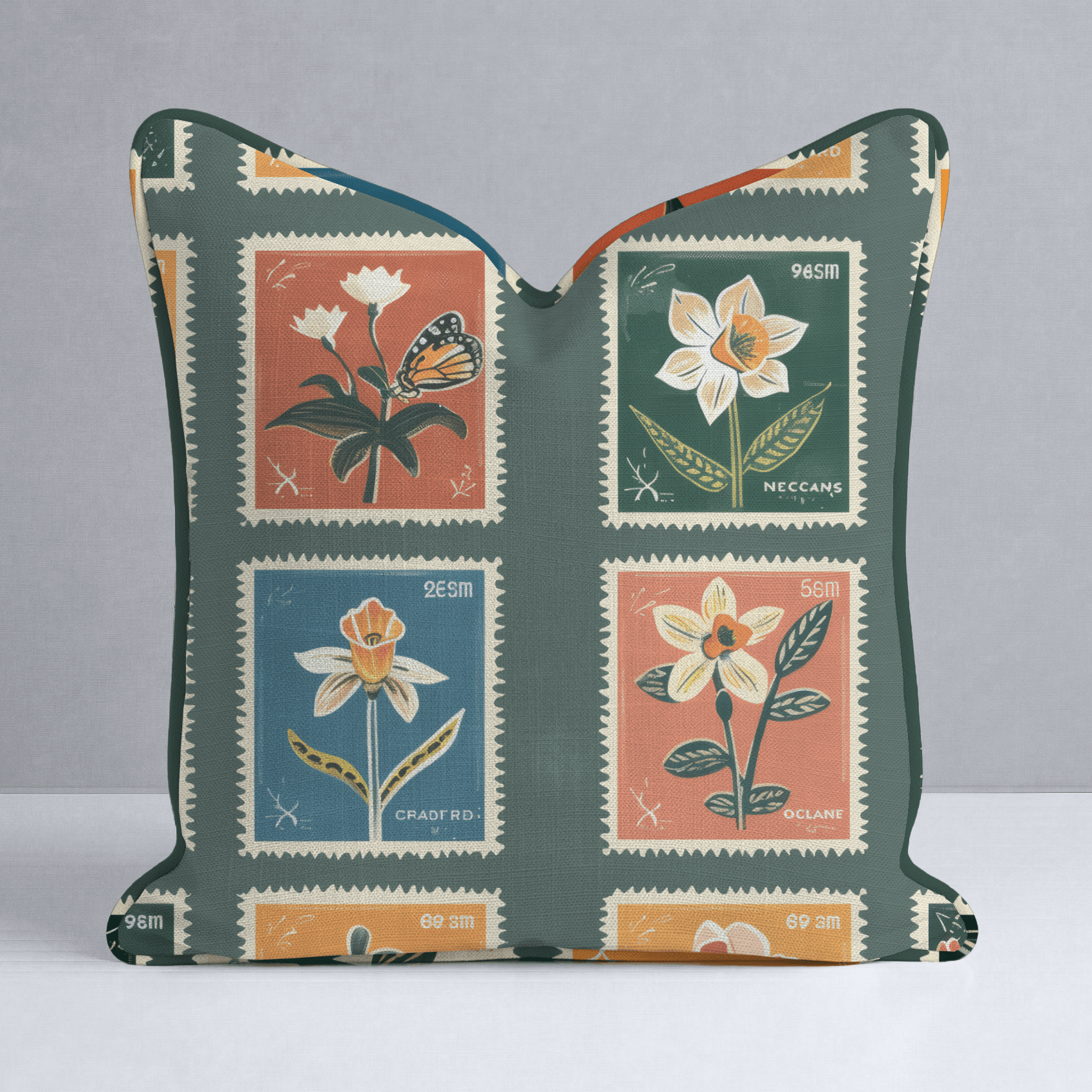 Penelope's Postage Throw Pillow - Lemon Park