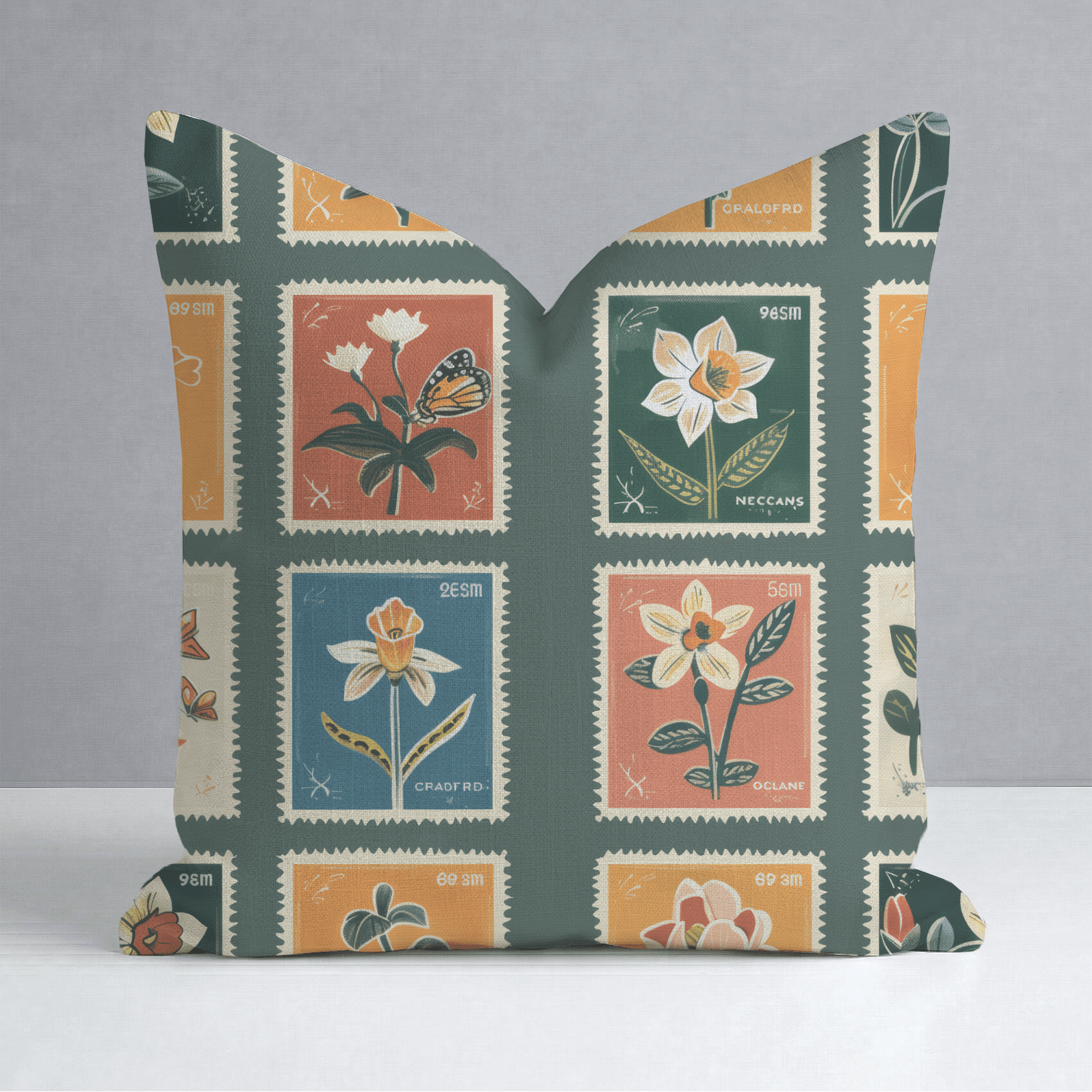 Penelope's Postage Throw Pillow - Lemon Park