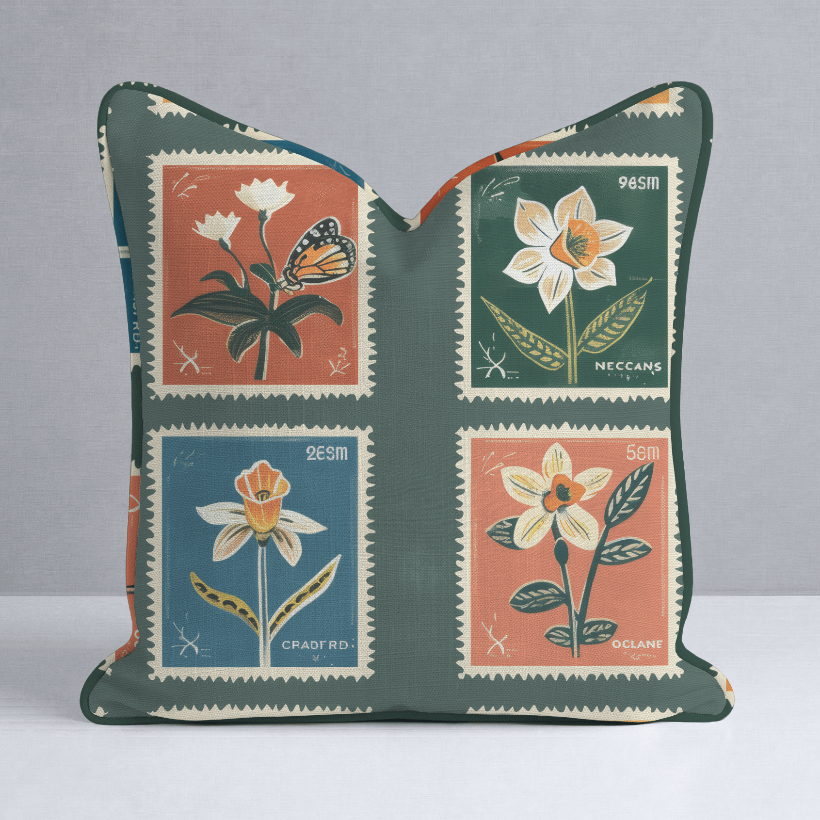 Penelope's Postage Throw Pillow - Lemon Park