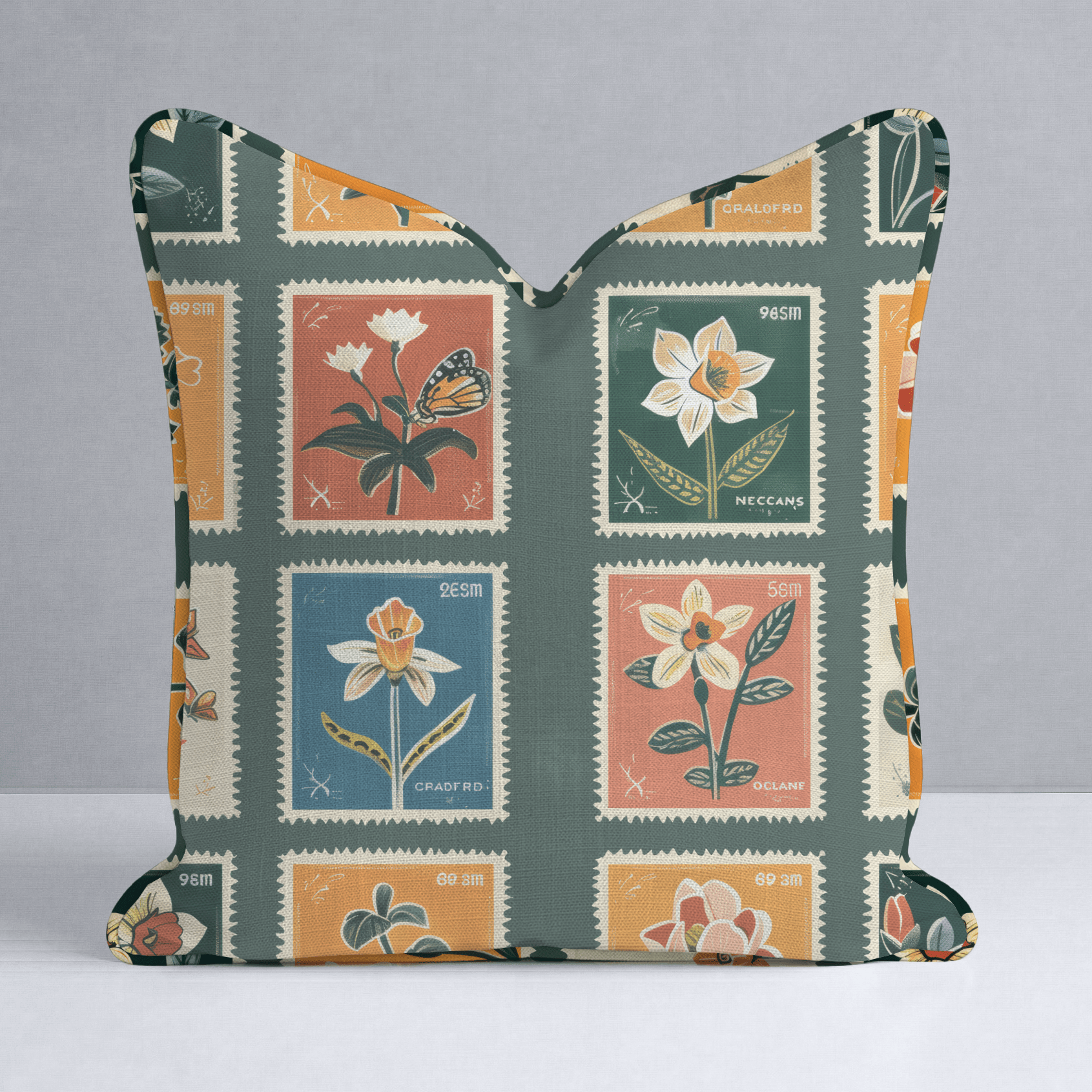 Penelope's Postage Throw Pillow - Lemon Park