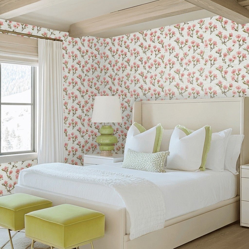 Petal Blush Faux Grasscloth Wallpaper - Lemon Park