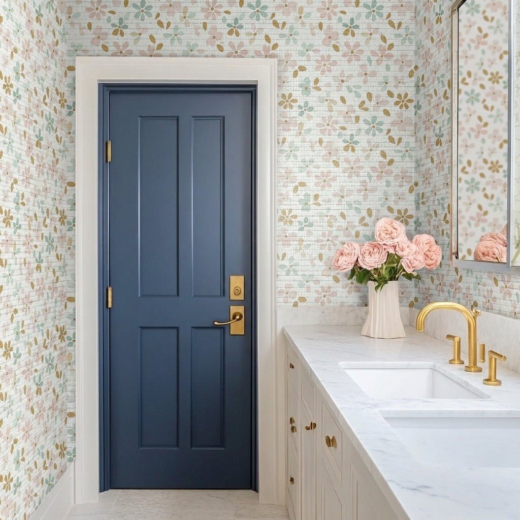 Petal Dots Faux Grasscloth Wallpaper - Lemon Park