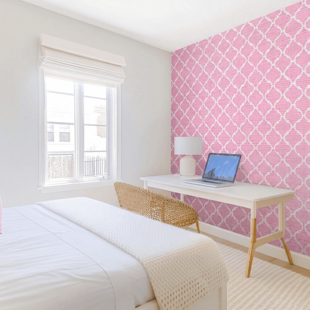Petal Lattice Faux Grasscloth Wallpaper - Lemon Park