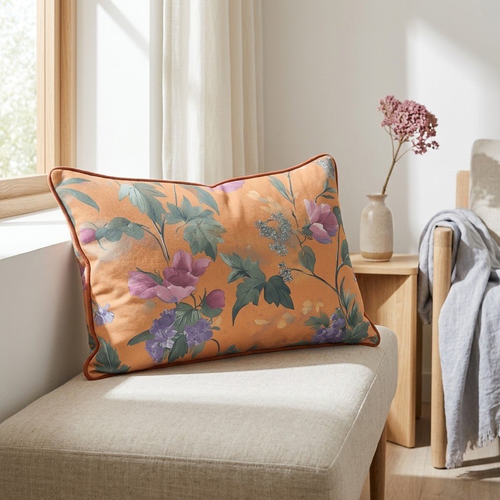 Petals & Persimmons Throw Pillow - Lemon Park