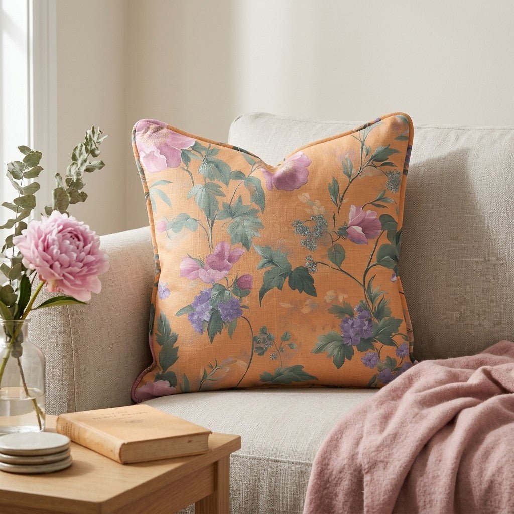 Petals & Persimmons Throw Pillow - Lemon Park
