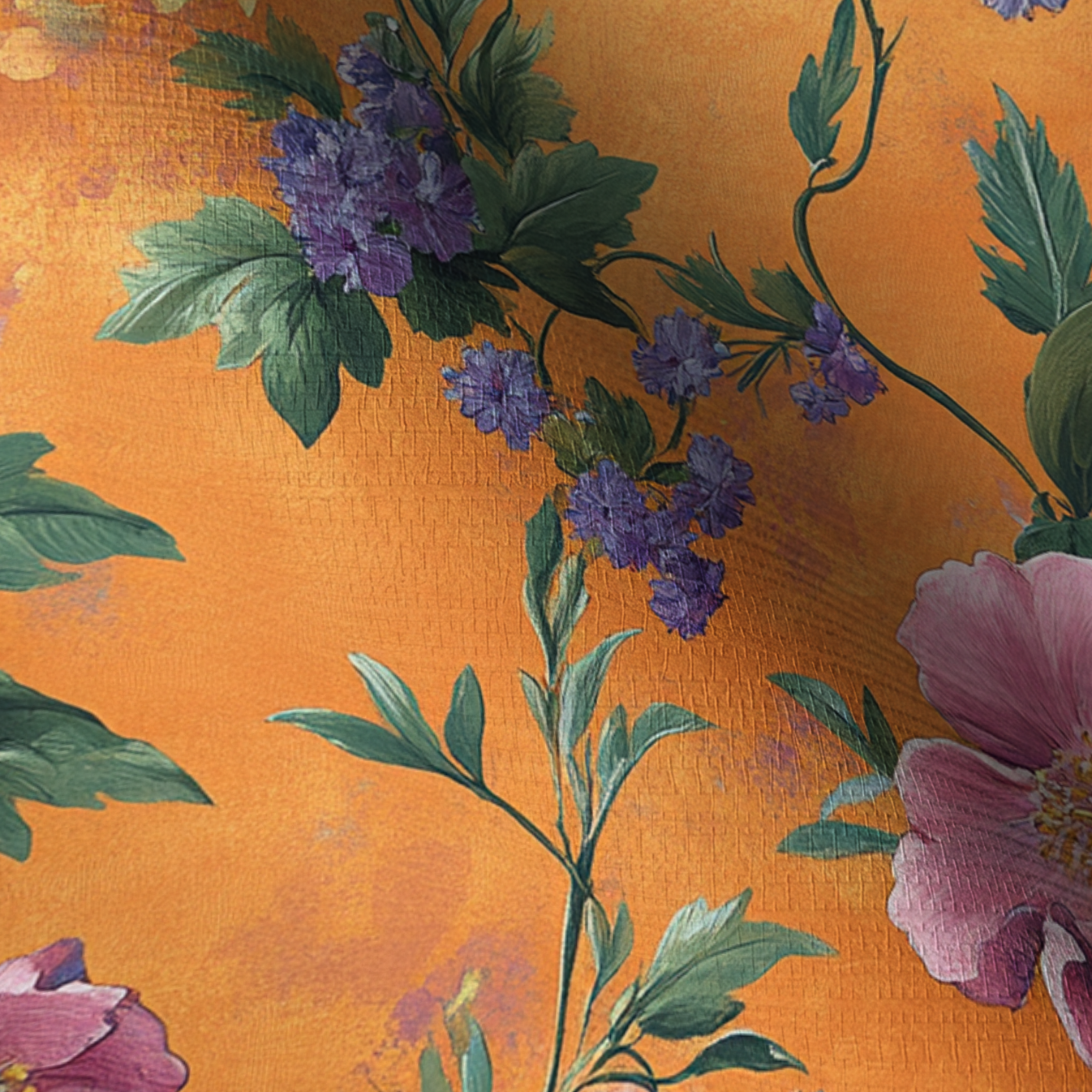 Petals & Persimmons Faux Grasscloth Wallpaper