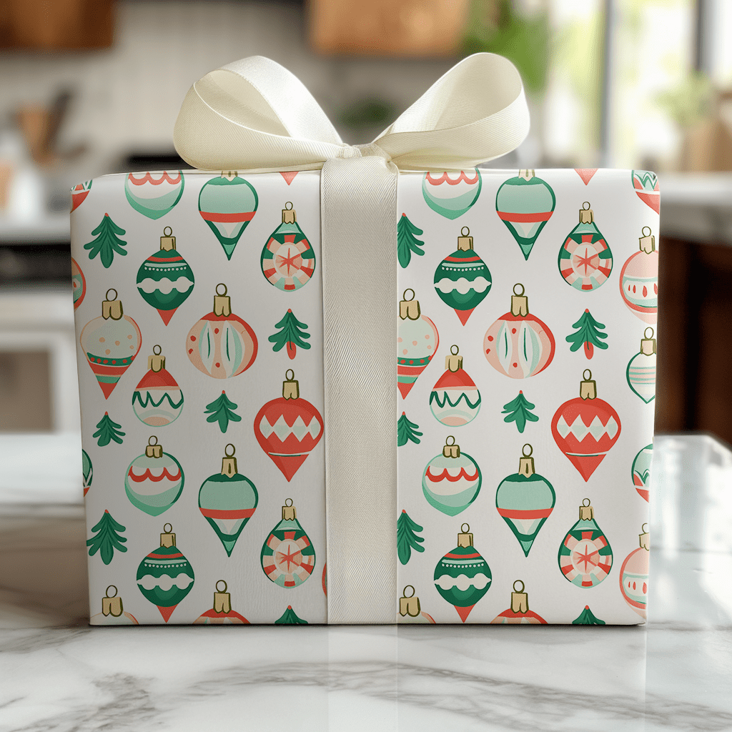 Pink and Green Ornaments - Wrapping Paper - Lemon Park