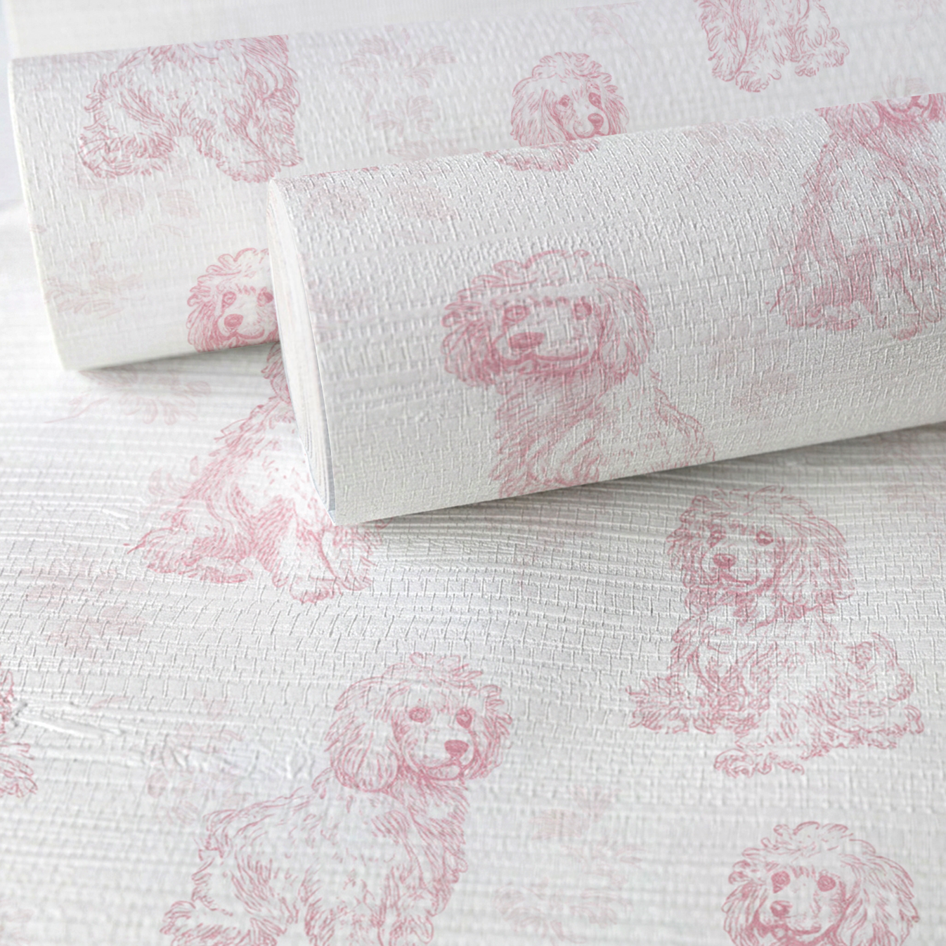 Pink Poodles Faux Grasscloth Wallpaper