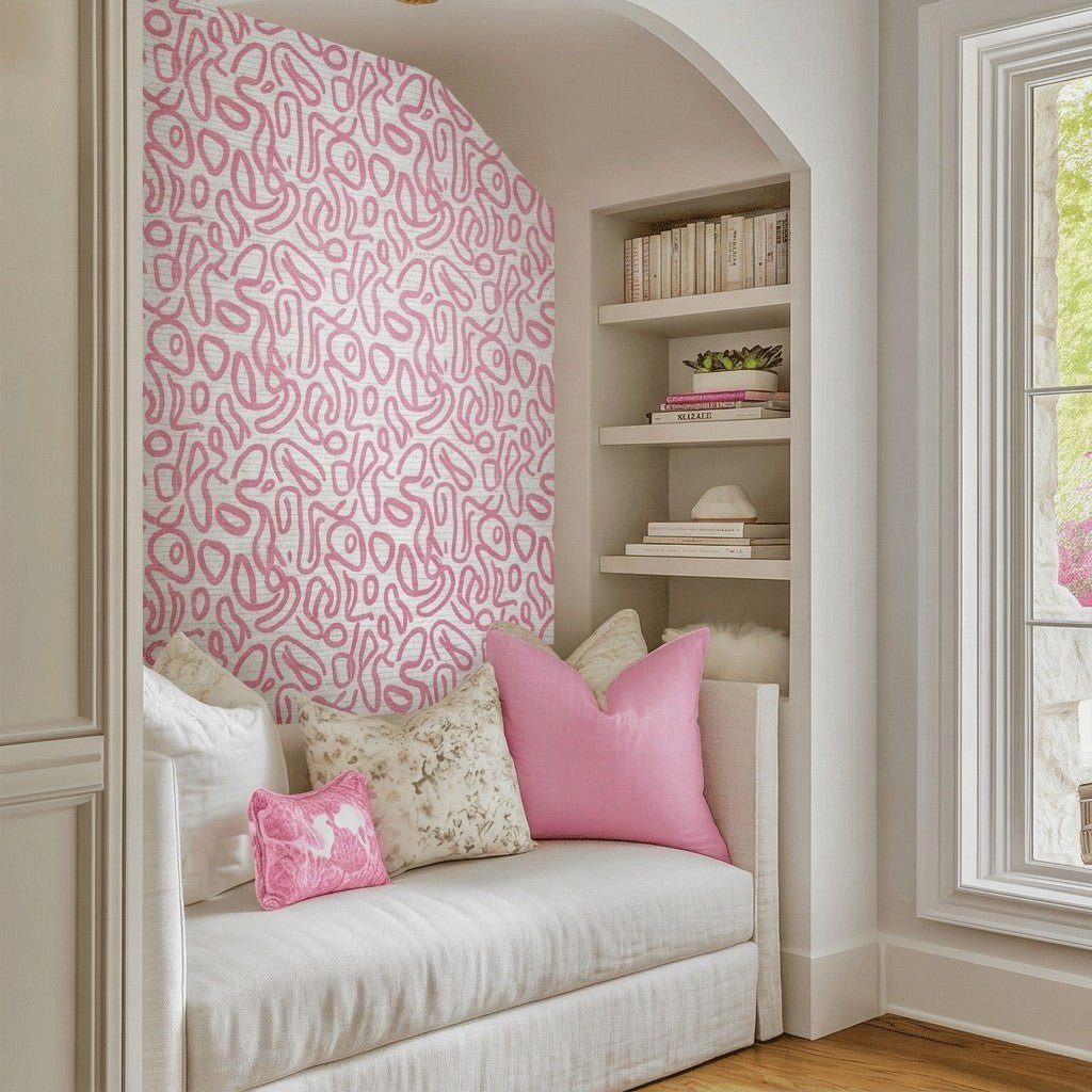 Pink Tangle Faux Grasscloth Wallpaper - Lemon Park