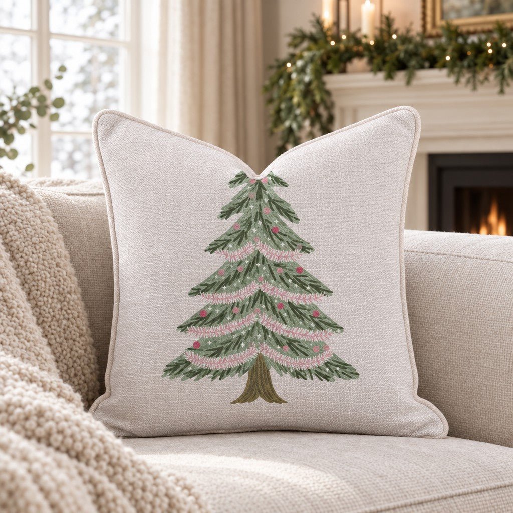 Pink Tinsel Tree Throw Pillow - Lemon Park
